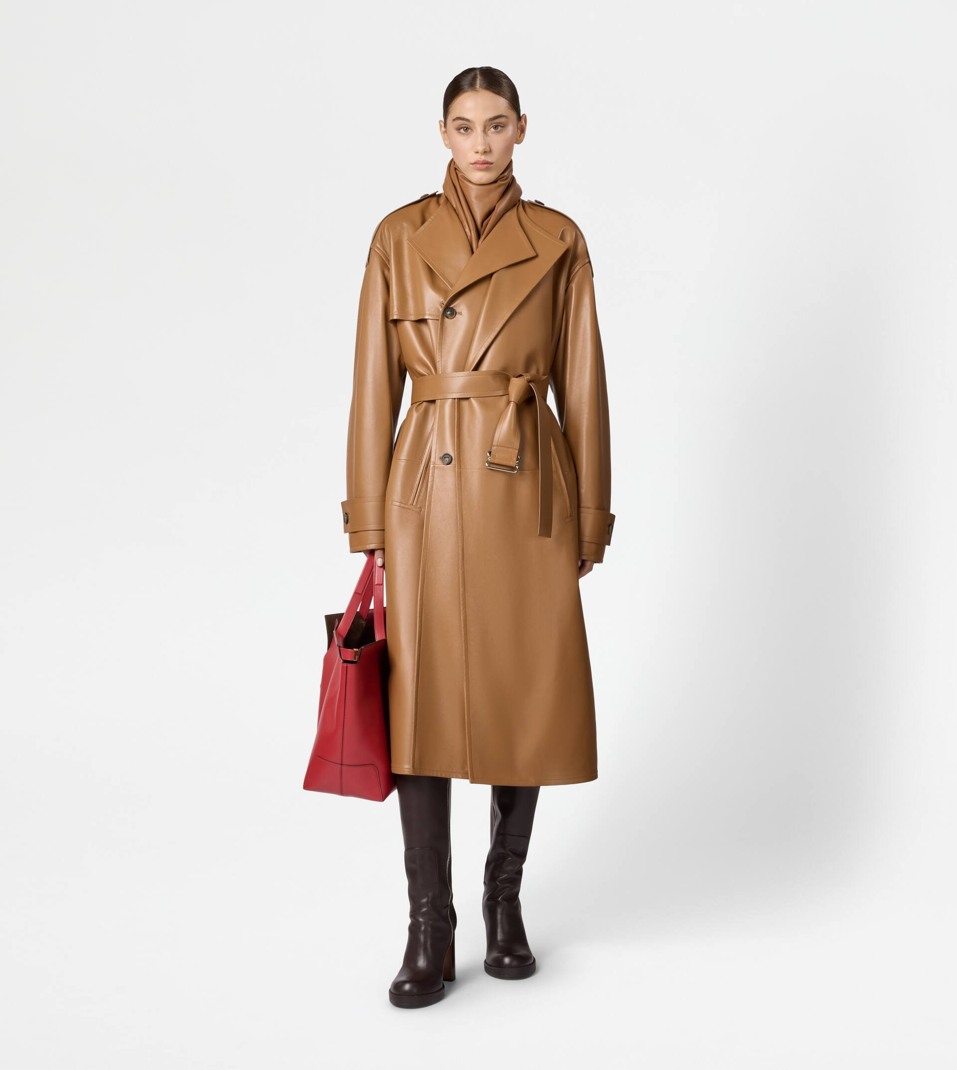 TRENCH COAT IN LEATHER RELAXED FIT - BROWN - 2