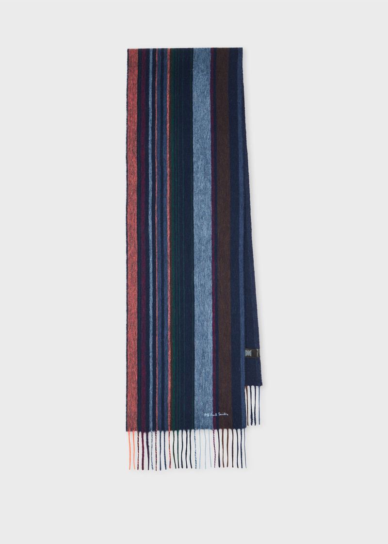Navy Wool Multi Colour Stripe Scarf 1