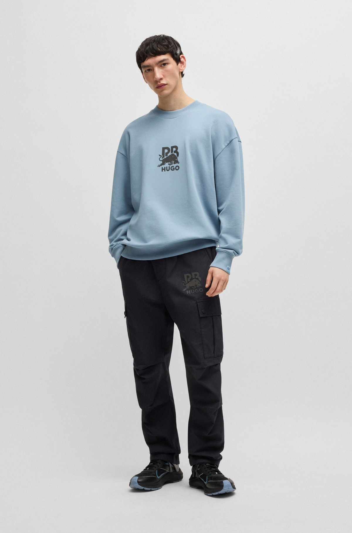 HUGO X RB COTTON-TERRY SWEATSHIRT WITH CARBON STEALTH LOGO - 4