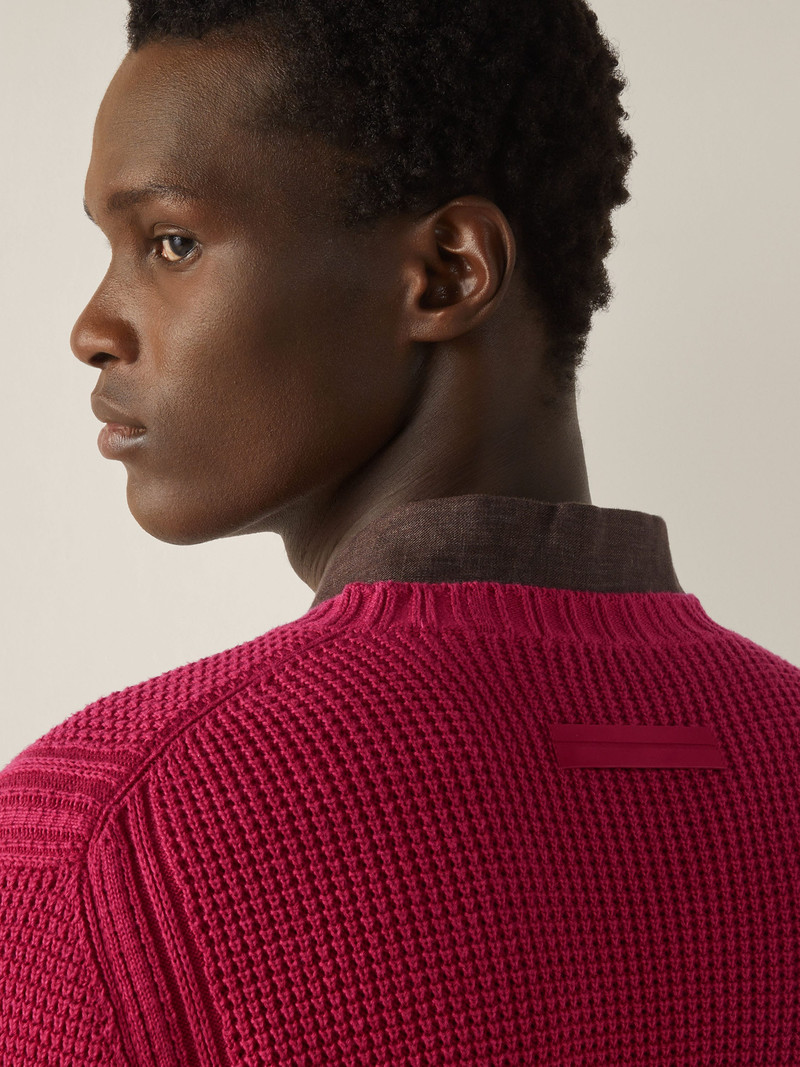 ZEGNA DARK PINK COTTON AND SILK V-NECK outlook