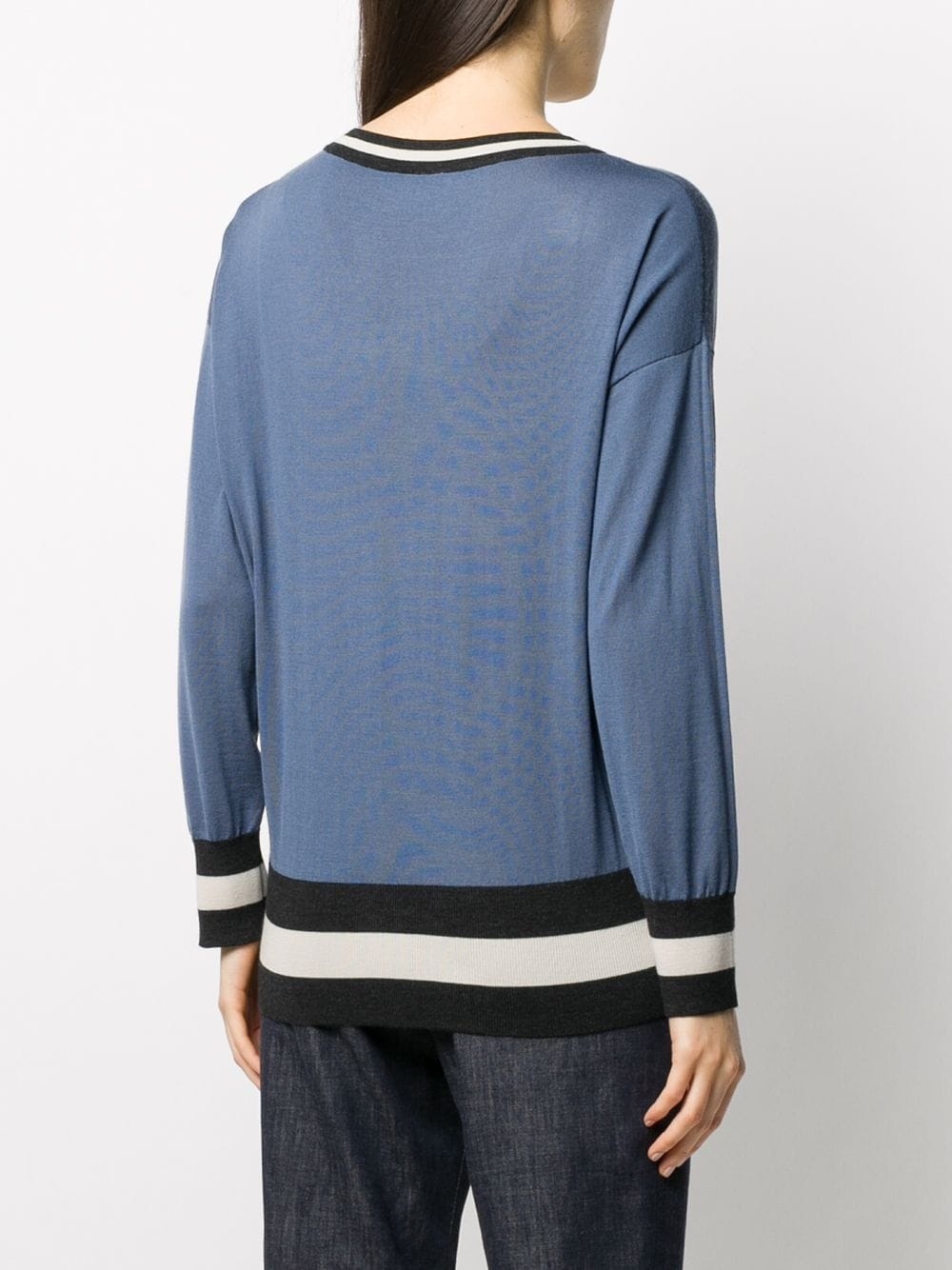 stripe-hem V-neck sweater  - 4