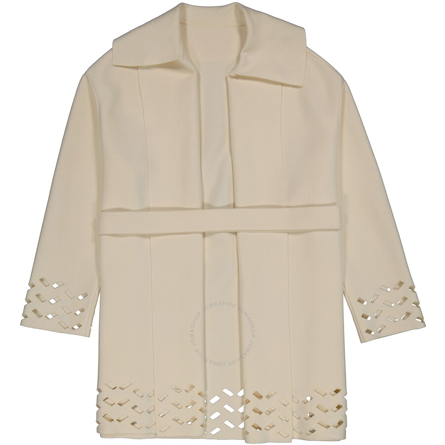 Alaia Ladies Ivory Openwork Pea Coat - 12