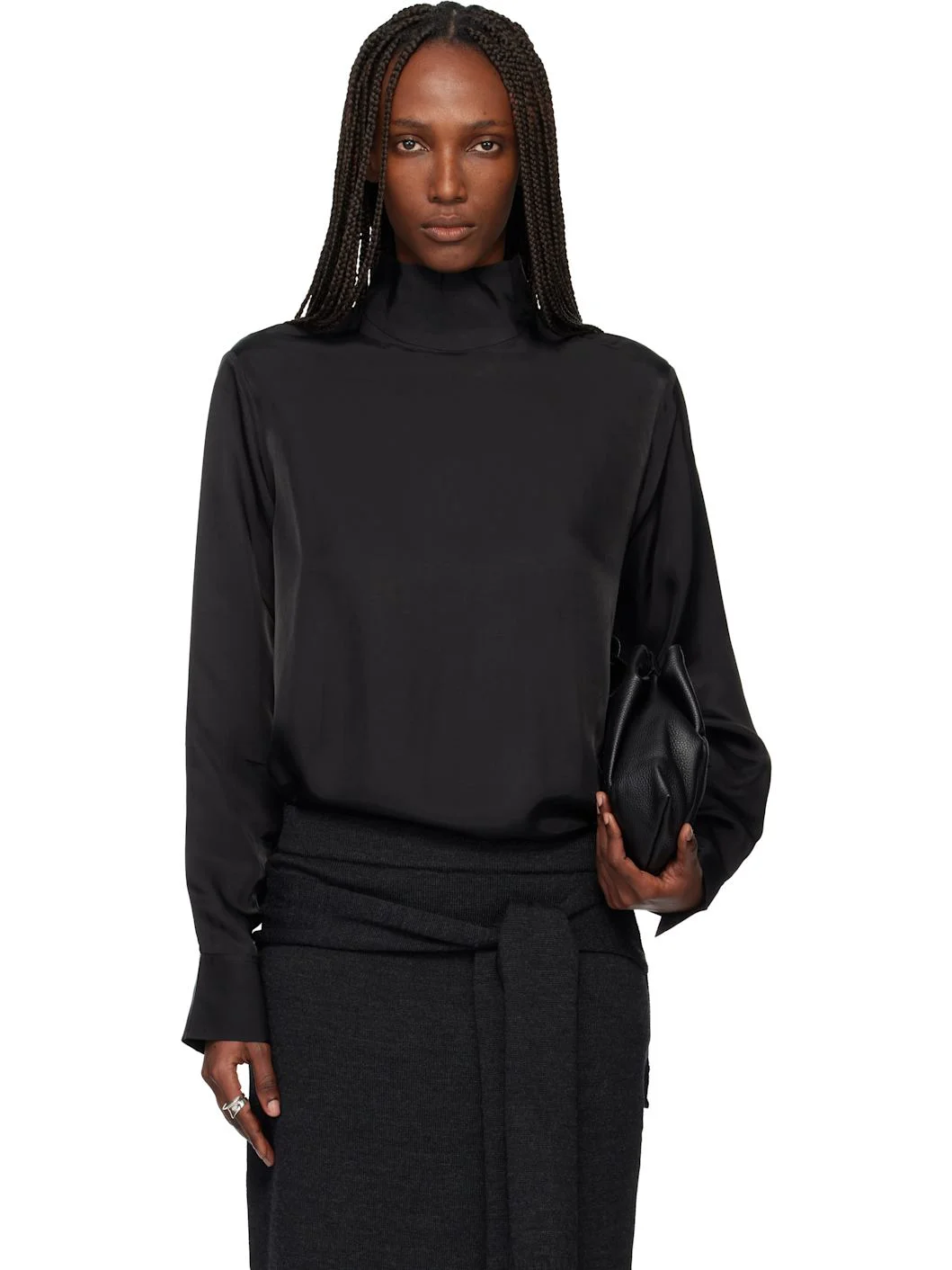 Black Liquid Oversized High Neck Blouse - 1