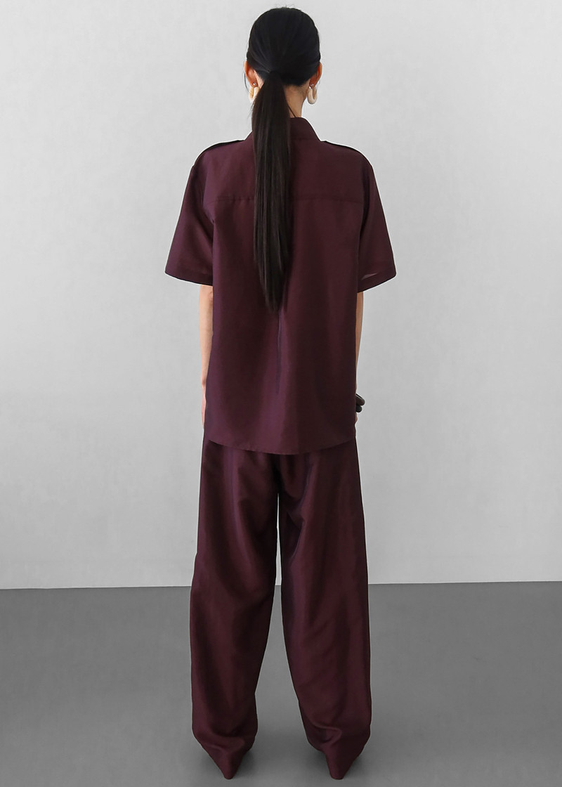 Aduna Satin Pleated Trousers - Burgundy 8