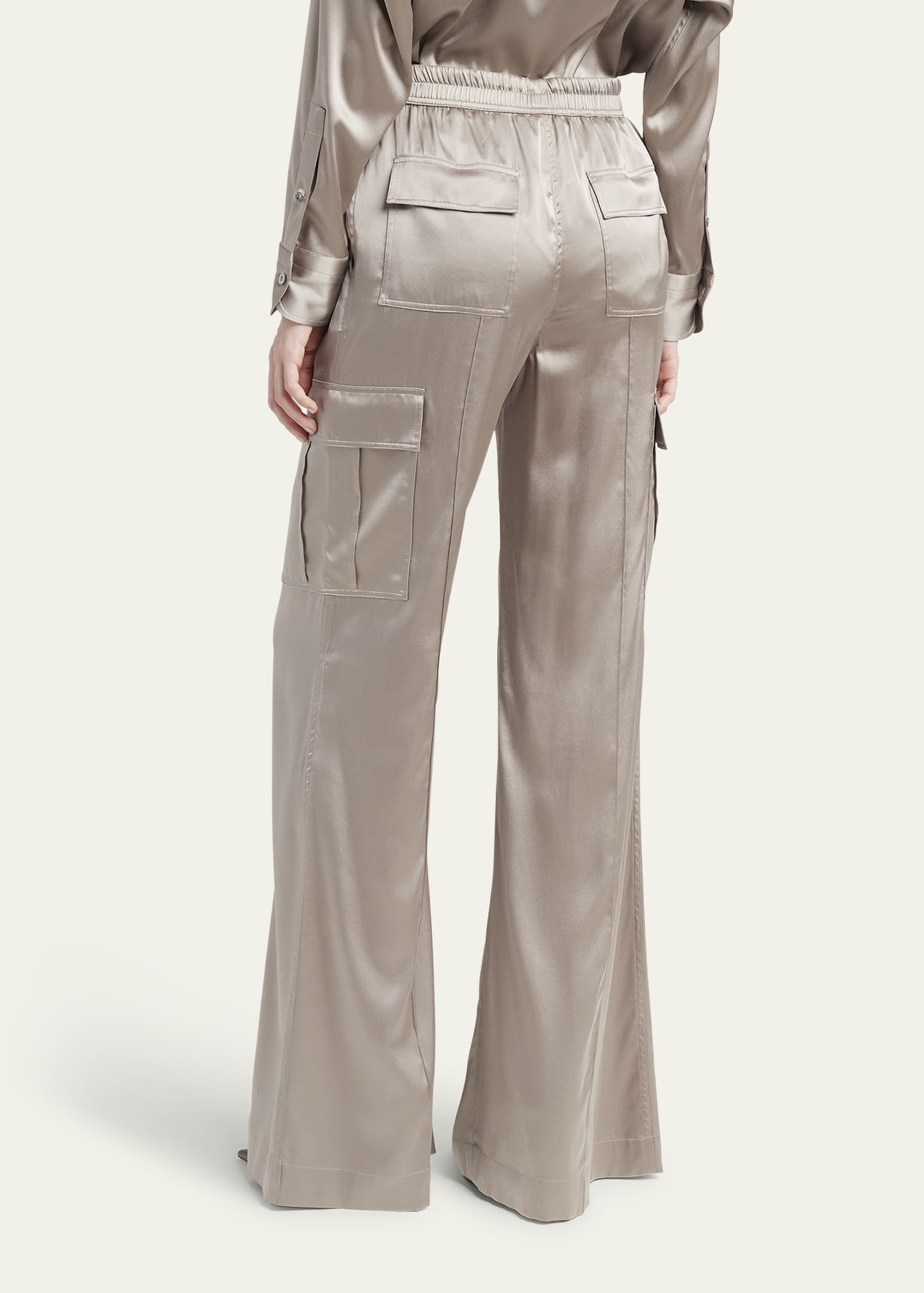 Stretch Silk Wide-Leg Cargo Pajama Pants - 3