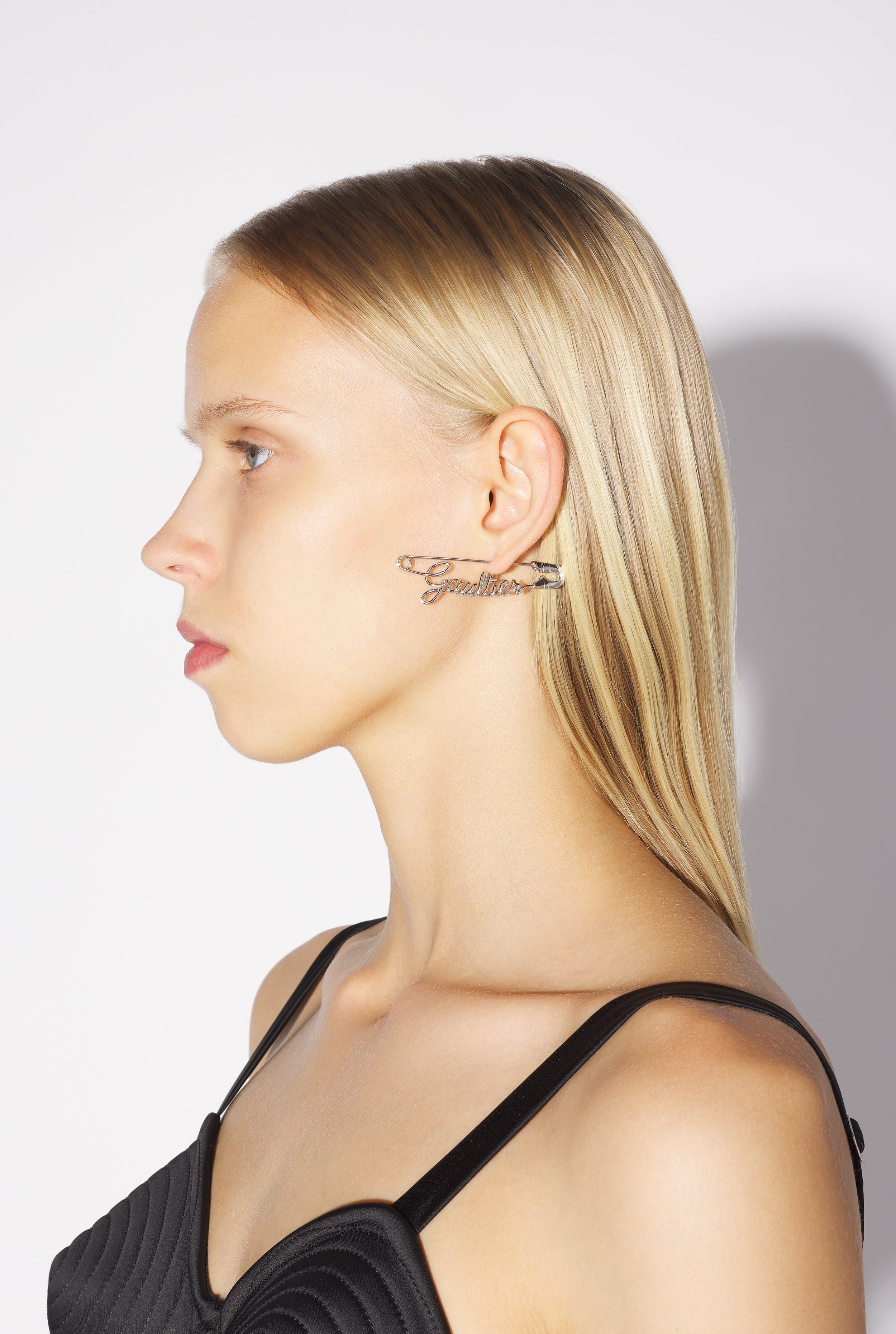 THE SILVER-TONE GAULTIER SAFETY PIN EARRING - 1