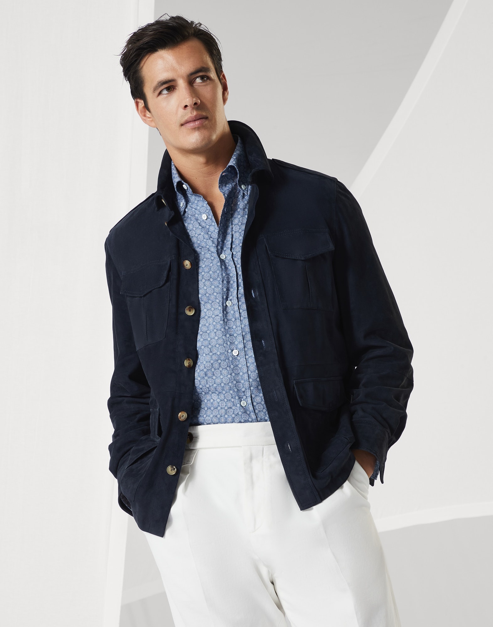 Floral print twill basic fit shirt with button-down collar - 4