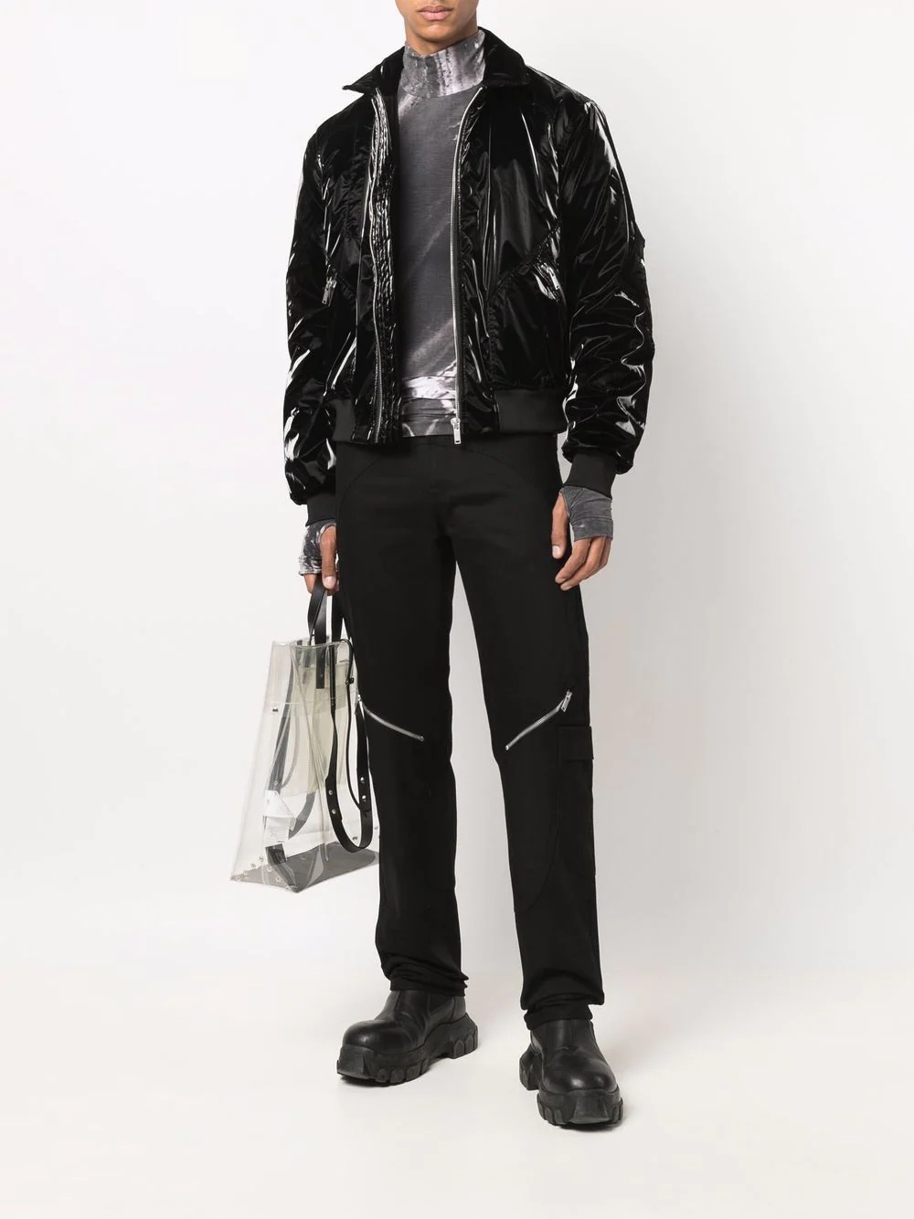 high-shine effect ruched bomber jacket - 2