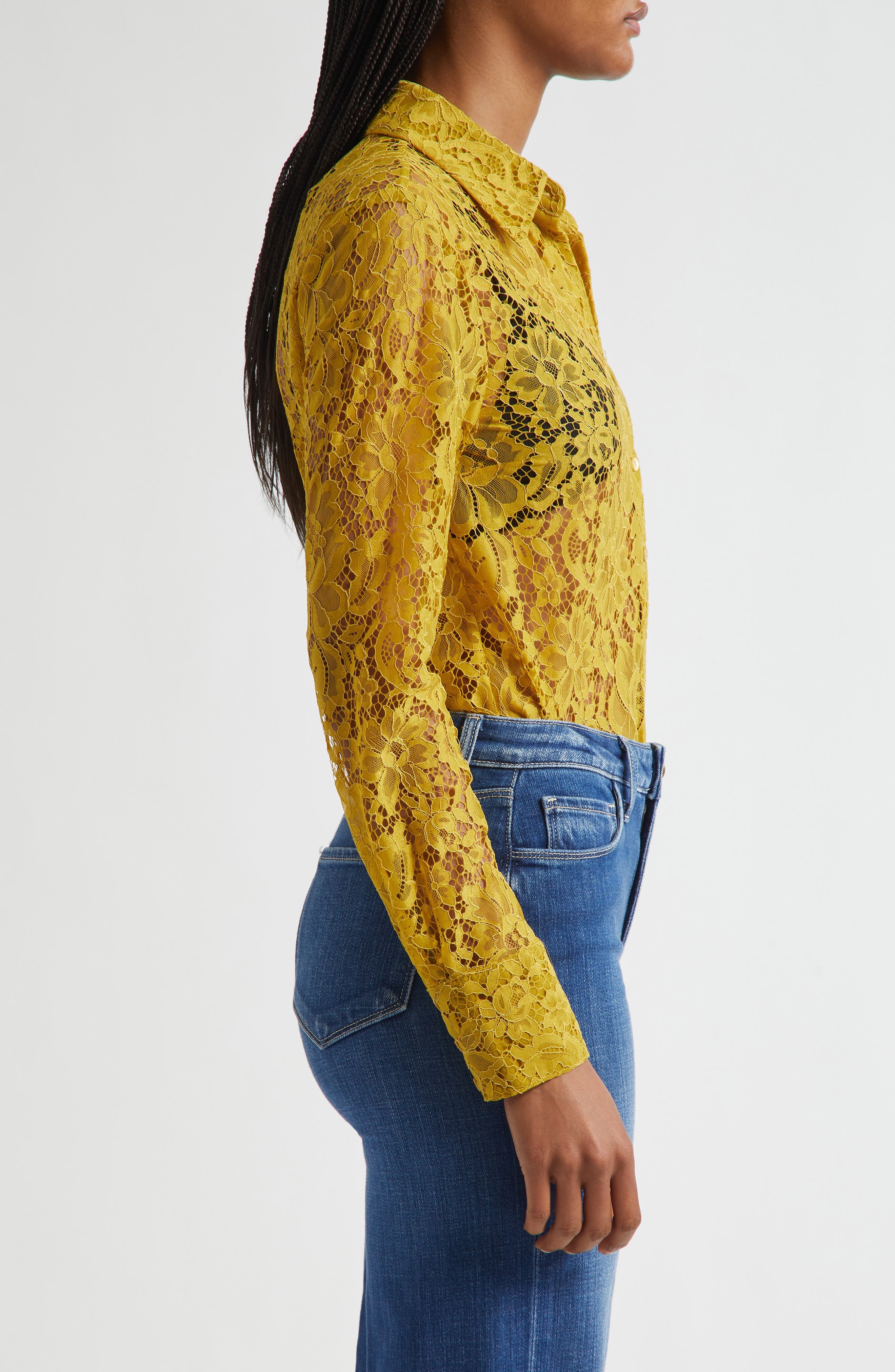 L'AGENCE Maia Lace Button-Up Shirt in Ceylon Yellow Lace at Nordstrom - 3