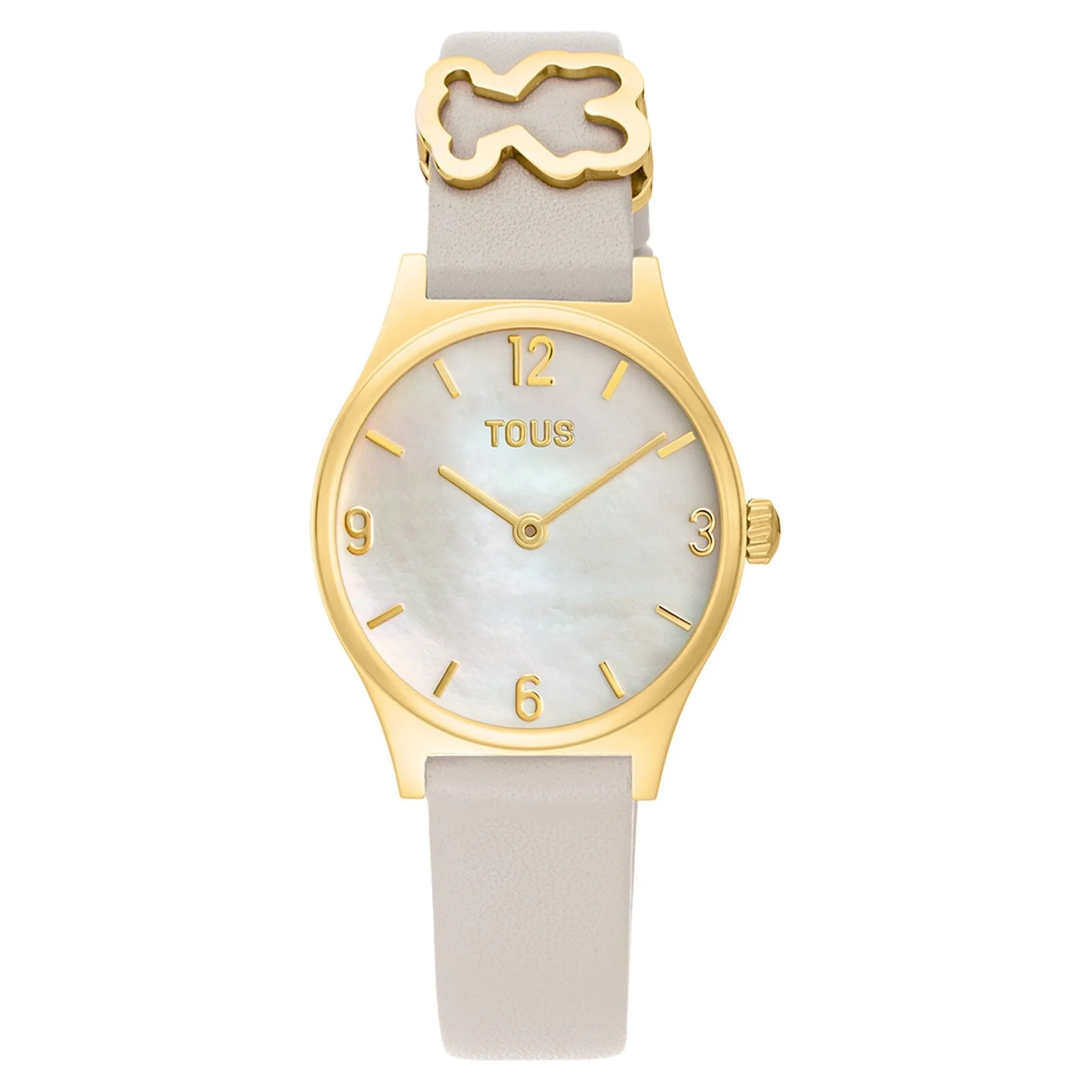 Analog watch with white leather bracelet, gold-colored steel and mother-of-pearl face Epic Icon - 1
