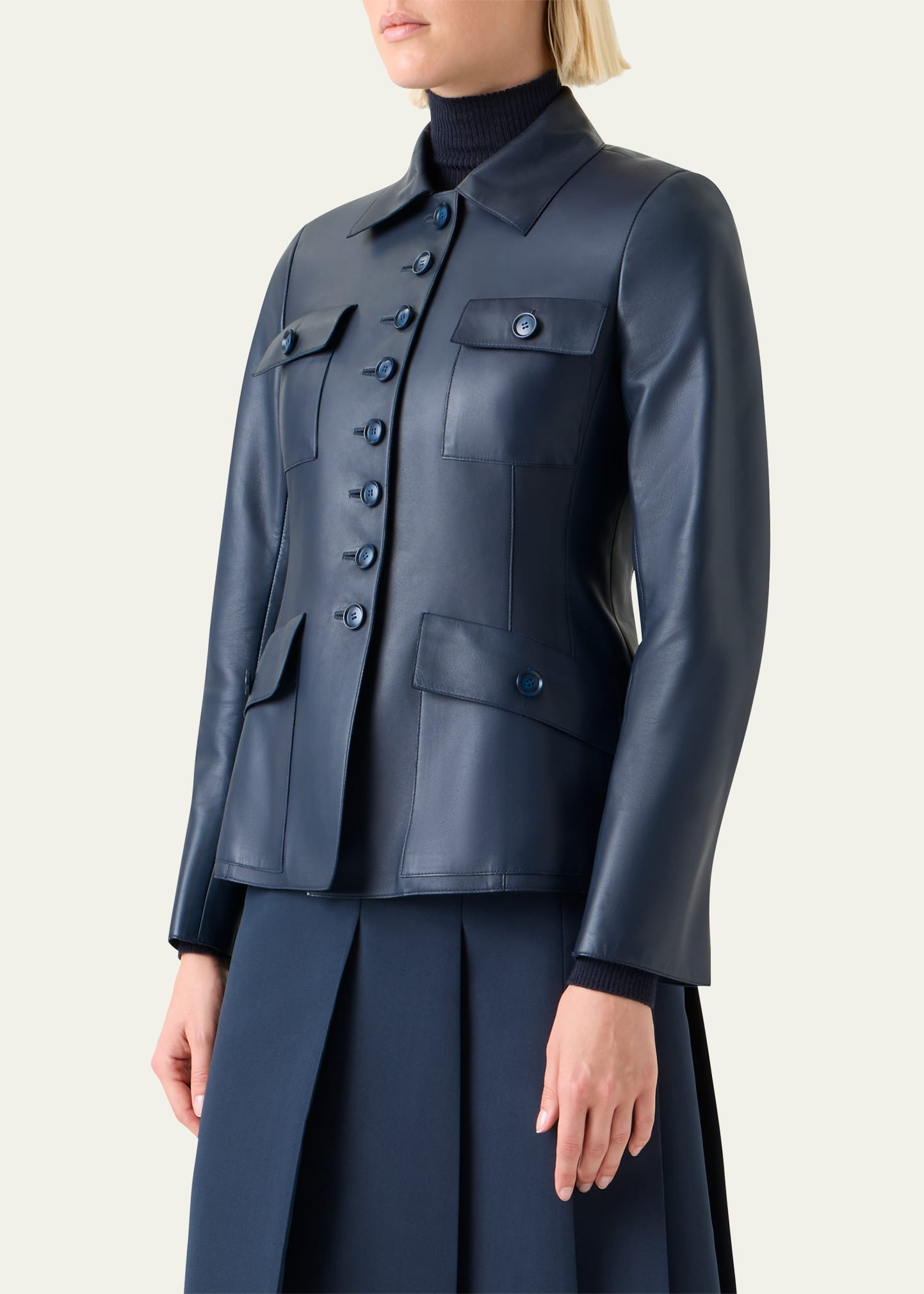 Delia Nappa Leather Fitted Jacket - 4