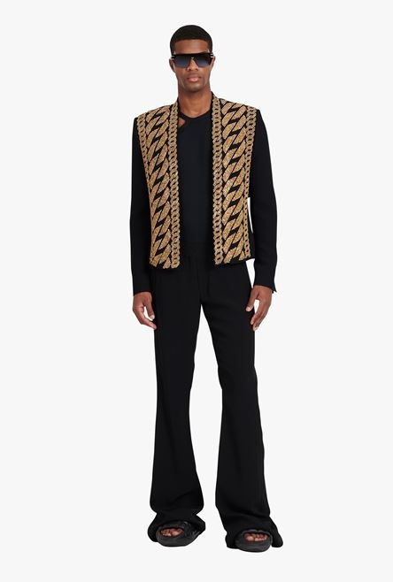 Black eco-designed spencer jacket with gold-tone chain embroidery - 2