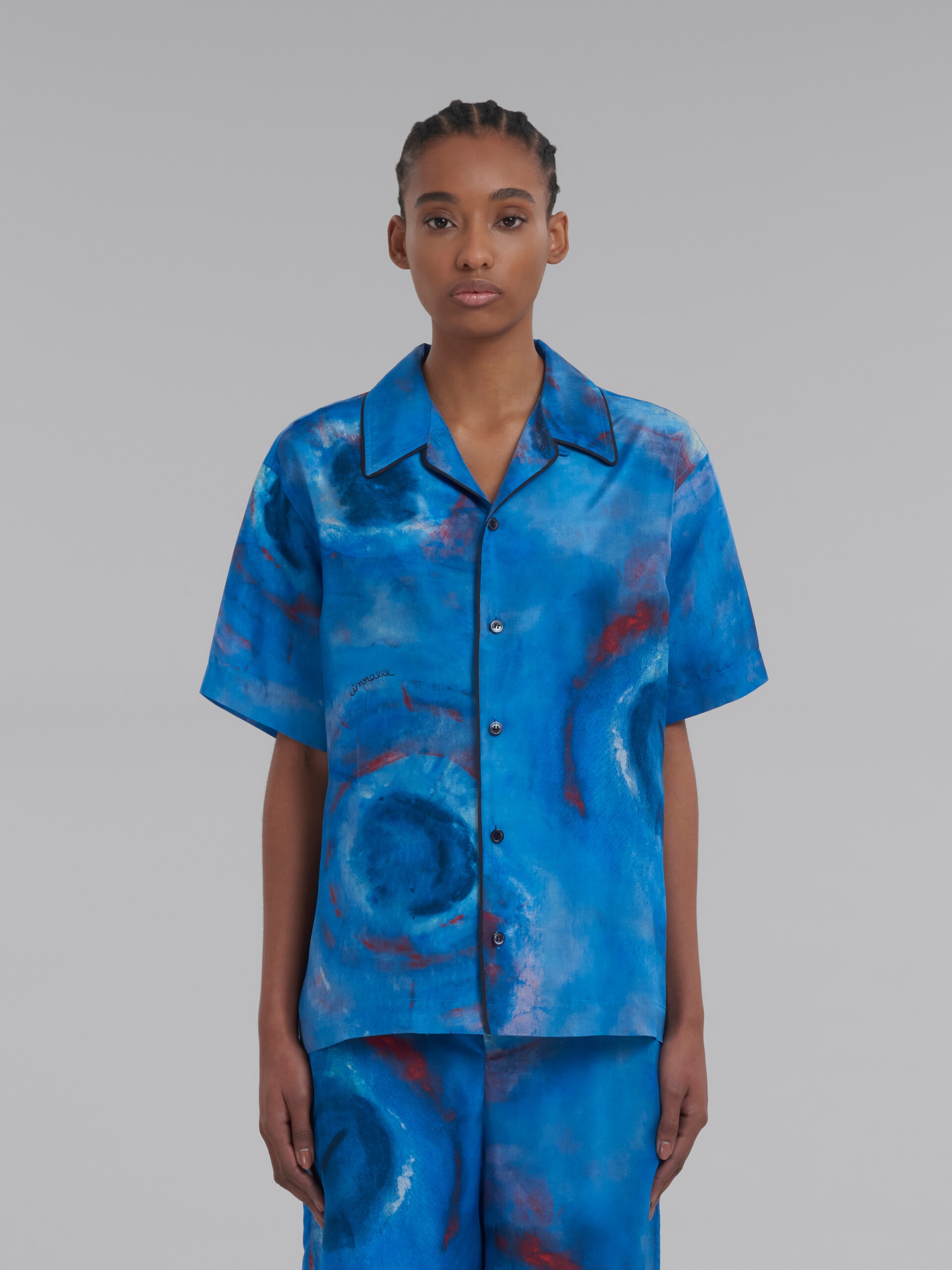 BOWLING SILK SHIRT WITH BUCHI BLU PRINT - 2