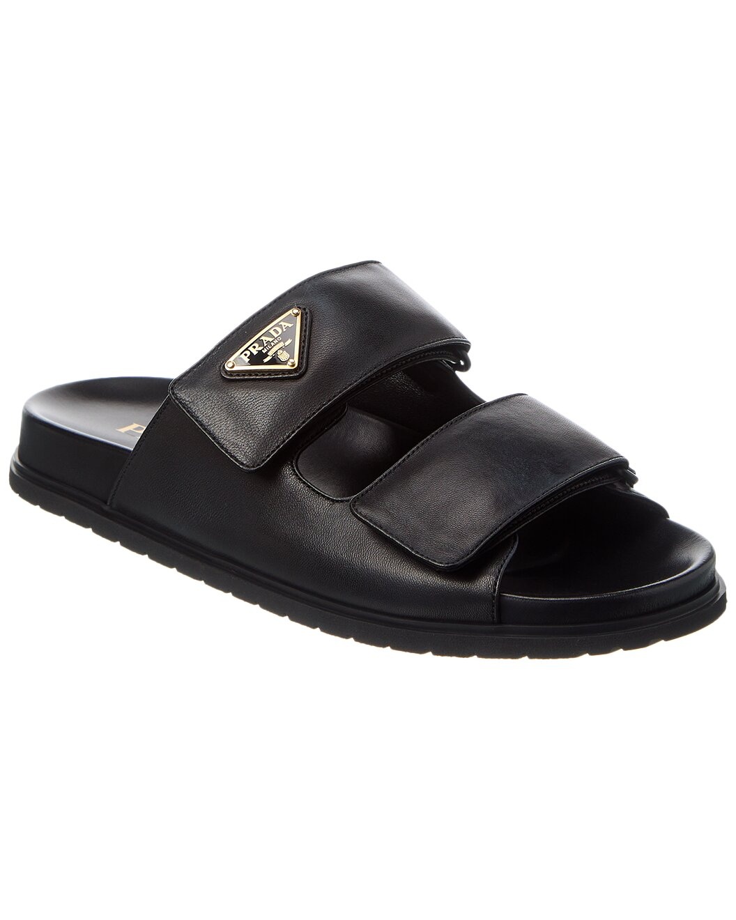サンダル・ミュール PRADA  Low leather sandals with prada logo Logo leather sandals in yellow - Prada | Mytheresa