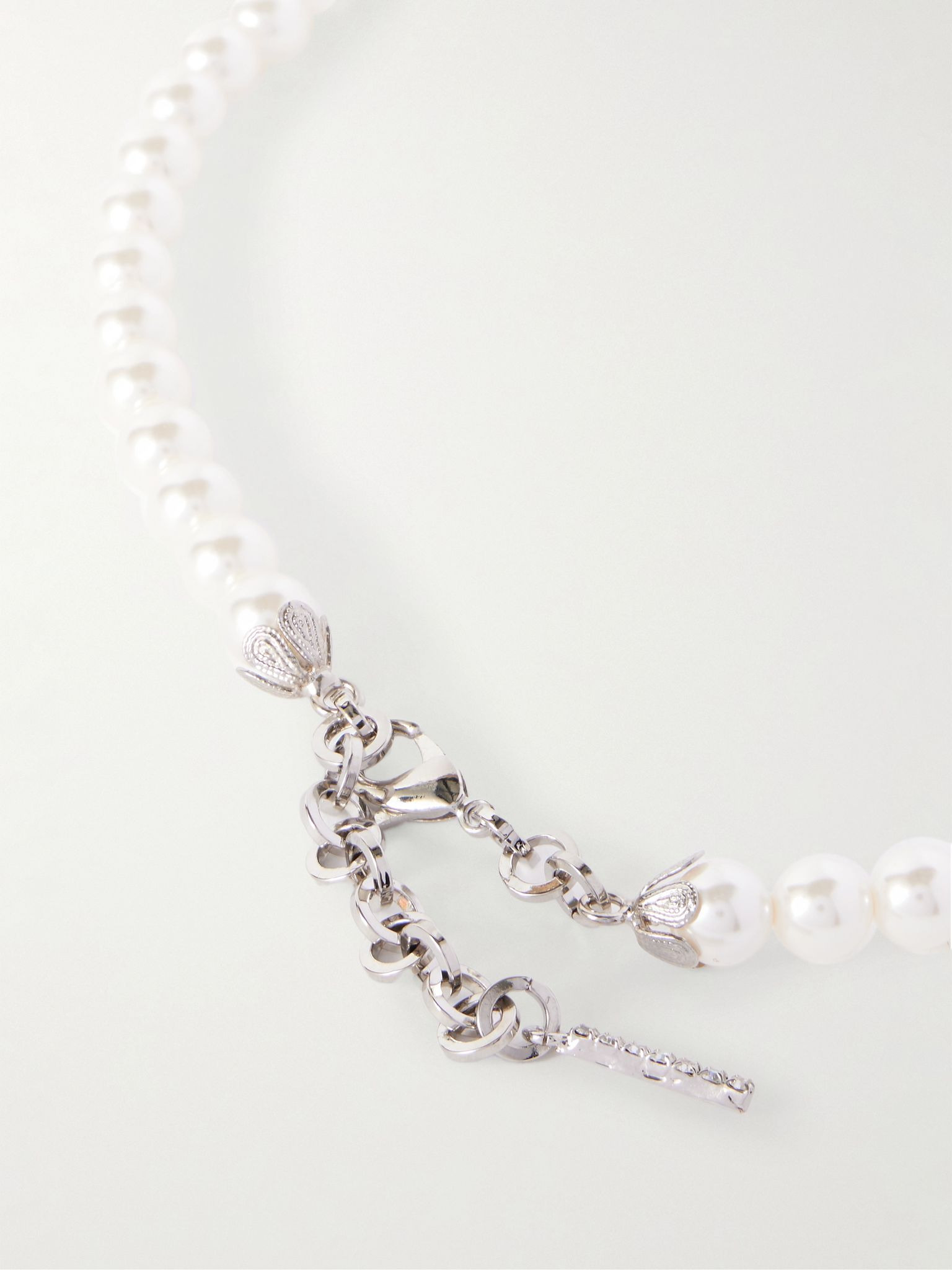Silver-tone crystal and faux pearl necklace Silver - 3