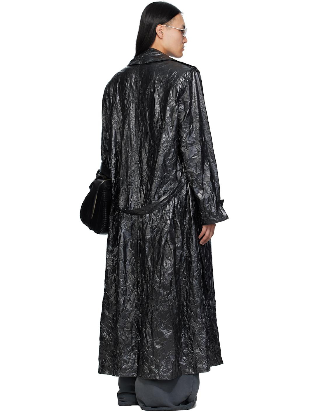 Black Crumple Trench Coat - 3