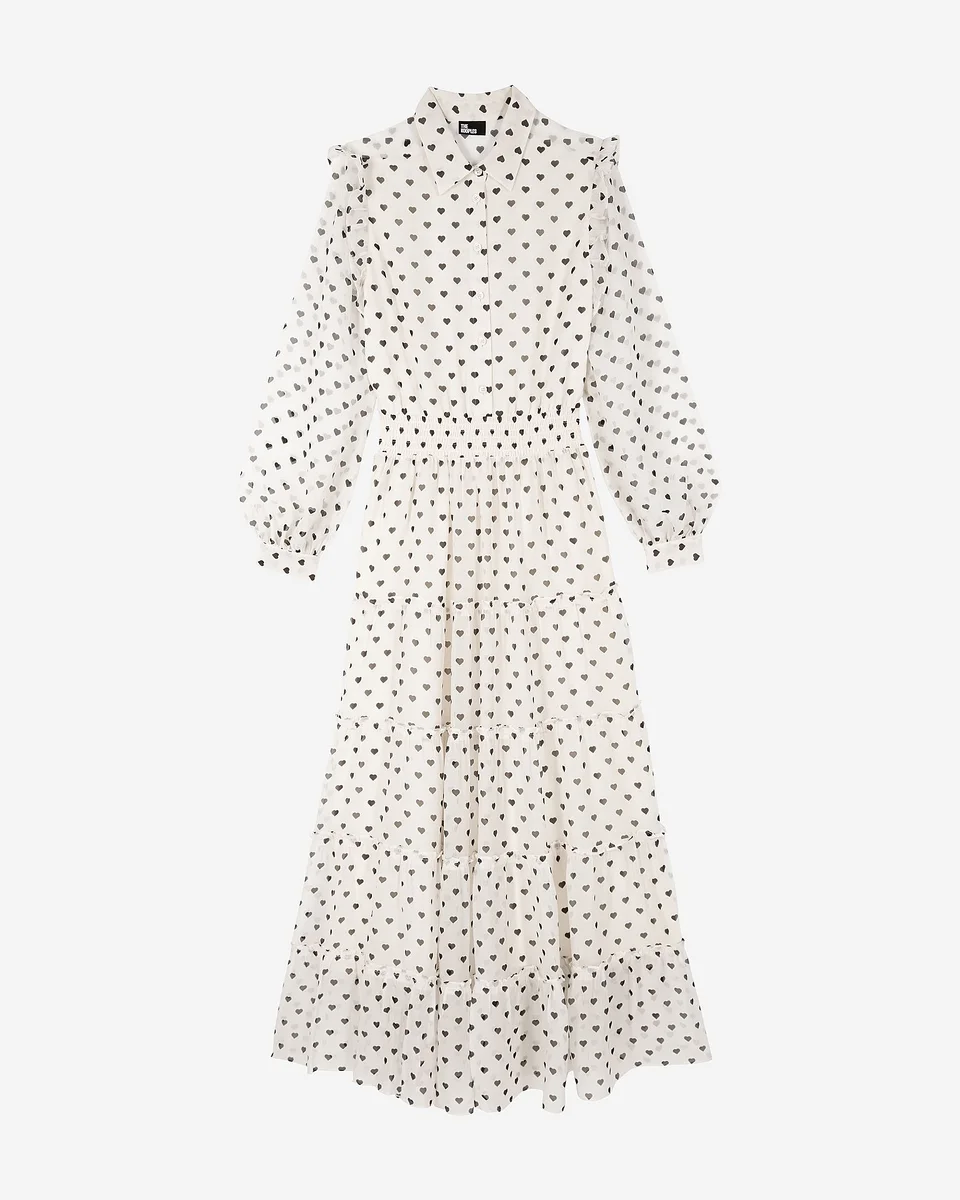 ECRU HEART PRINT MAXI DRESS - 1