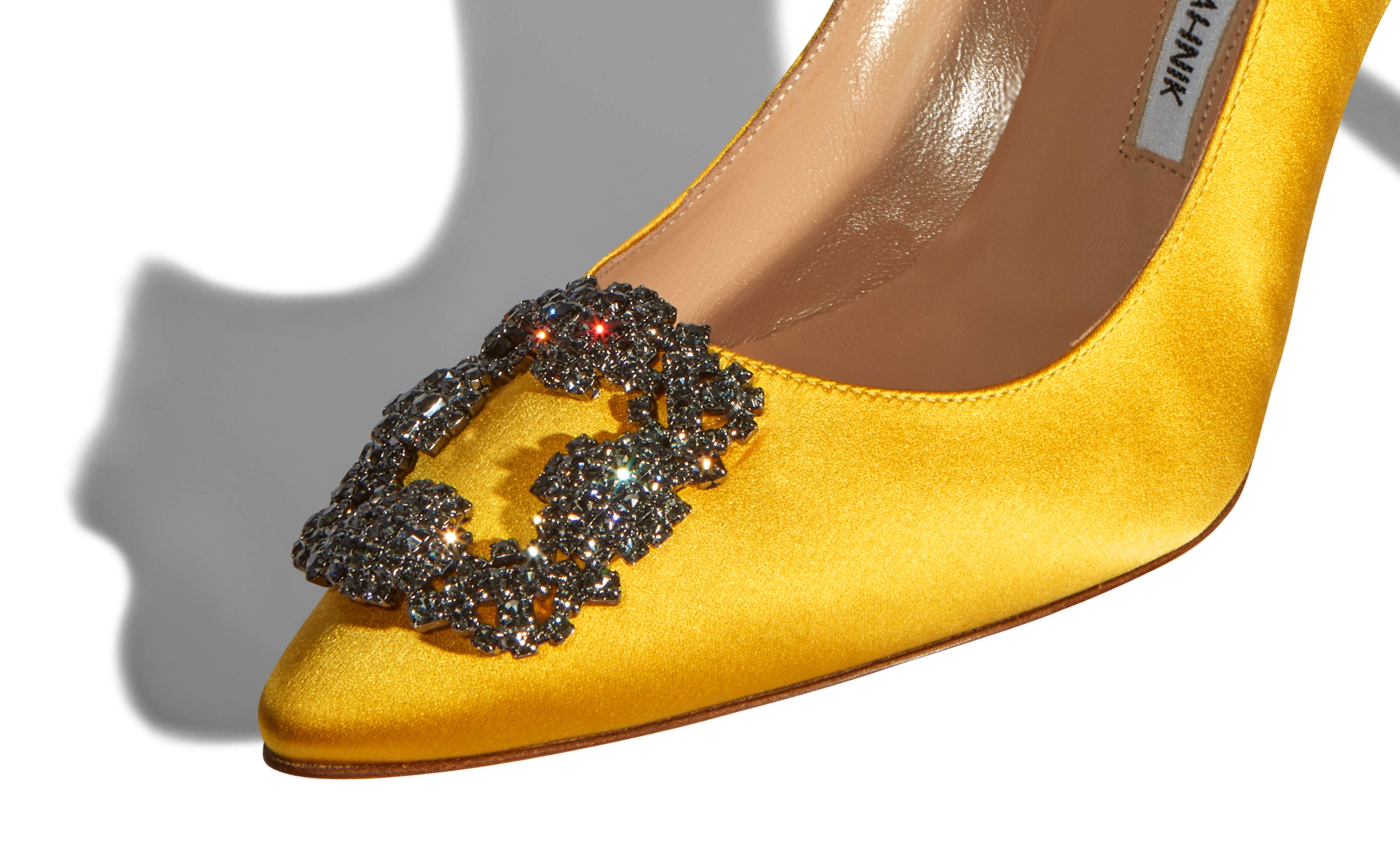 Yellow Satin Jewel Buckle Pumps - 4