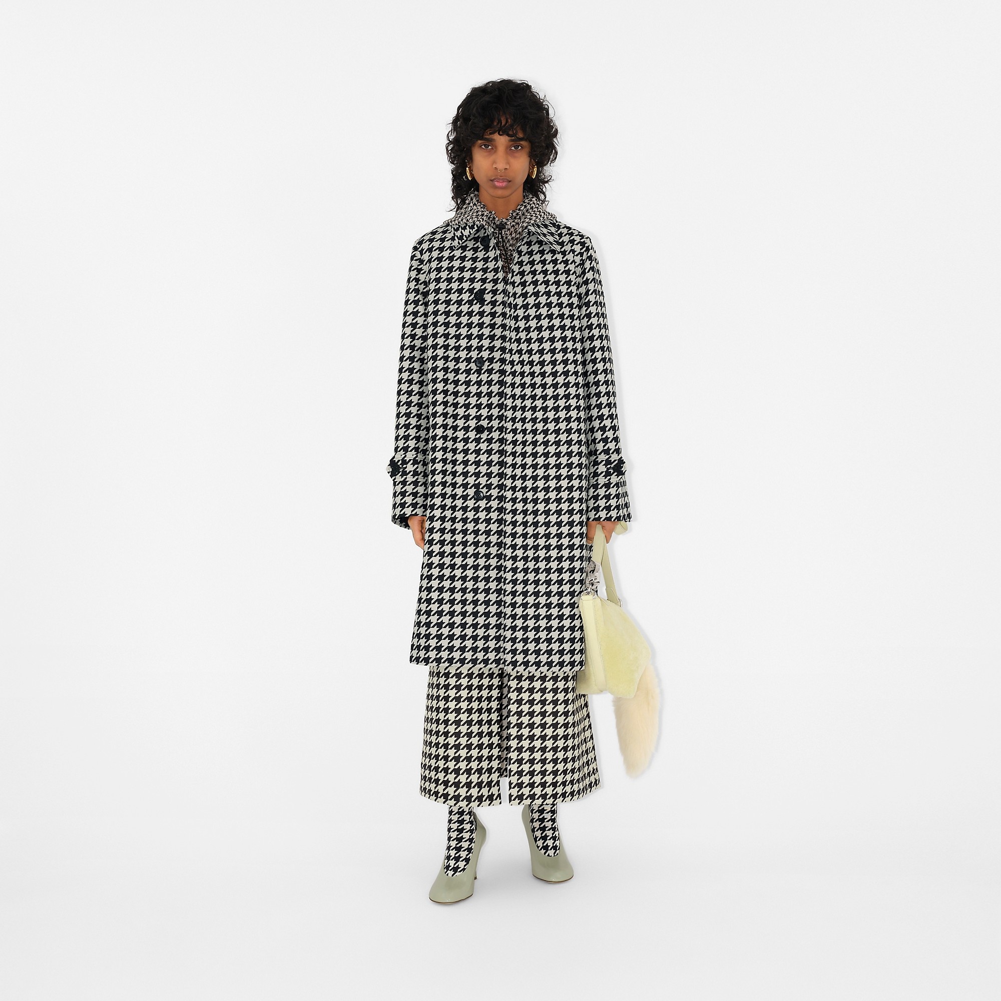 Long Houndstooth Car Coat - 2