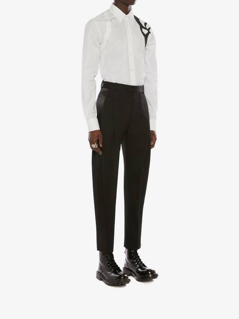 Japanese Barathea Wool Tuxedo Trousers in Black - 3