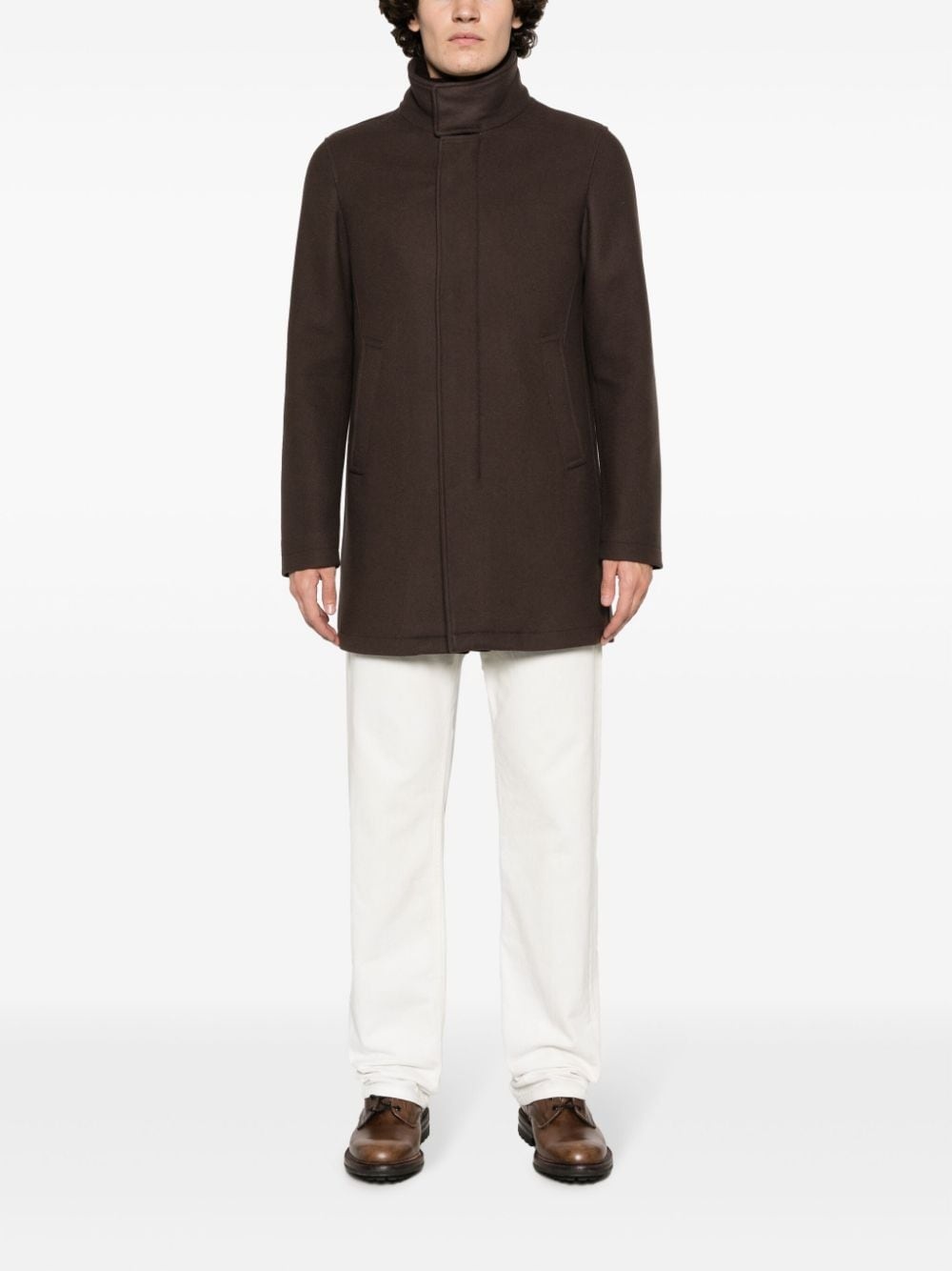 high-neck brushed peacoat - 3