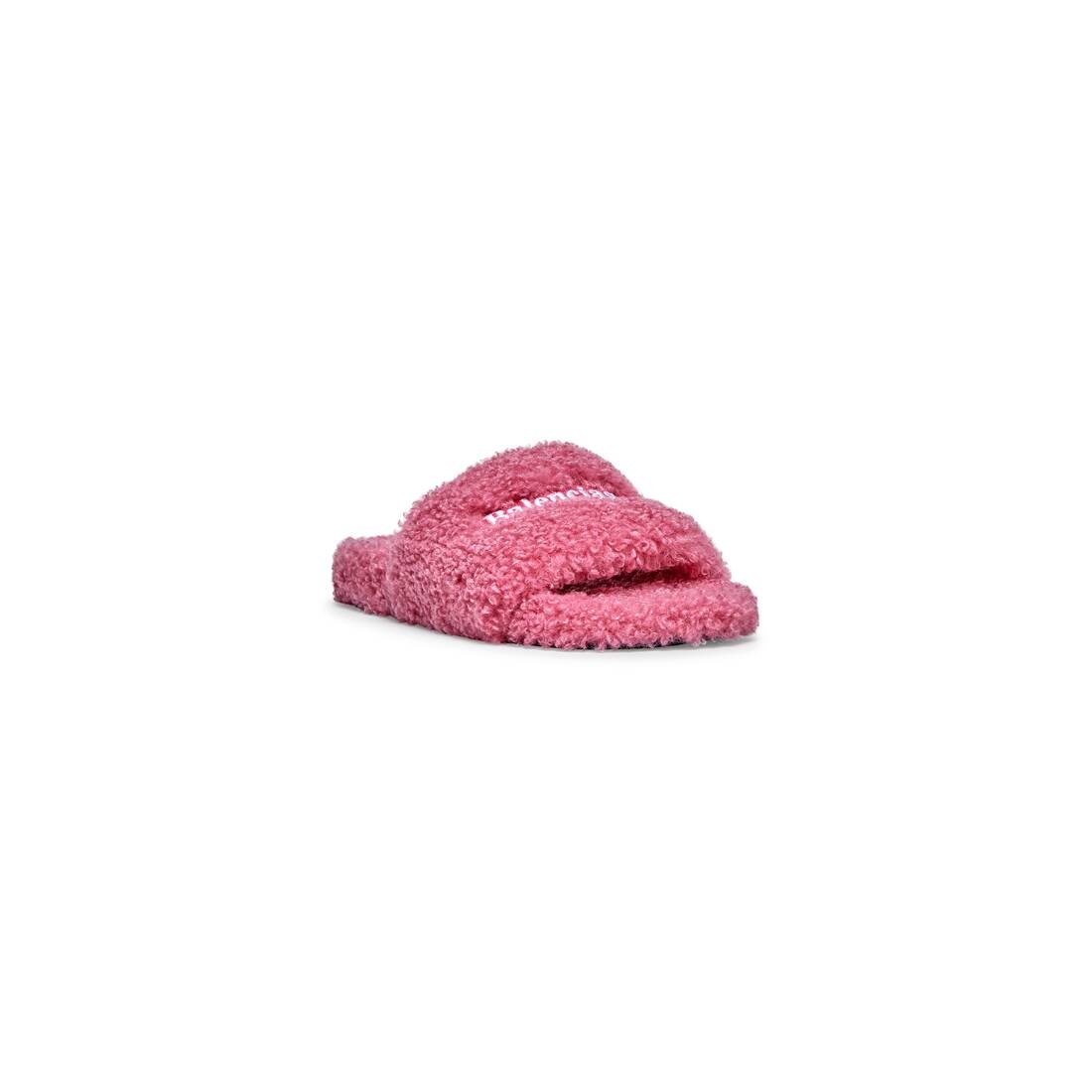 BALENCIAGA Women's Furry Slide Sandal in Light Pink | REVERSIBLE