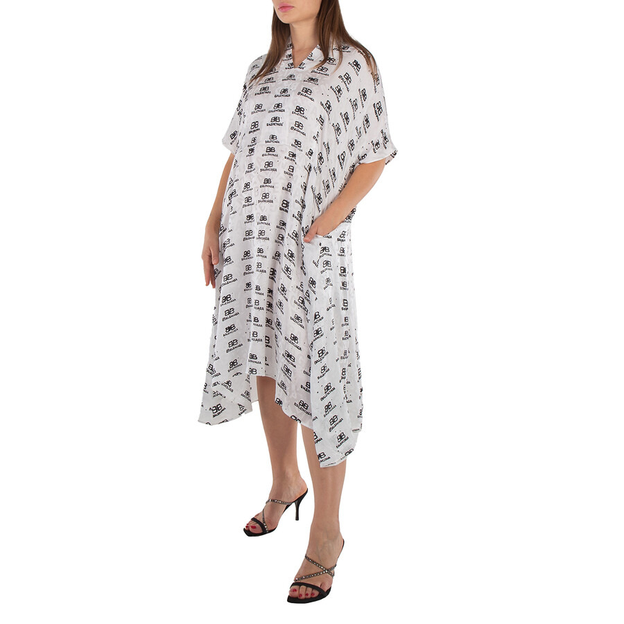 Balenciaga Logo Monogram Asymmetric Shirt Dress - 5
