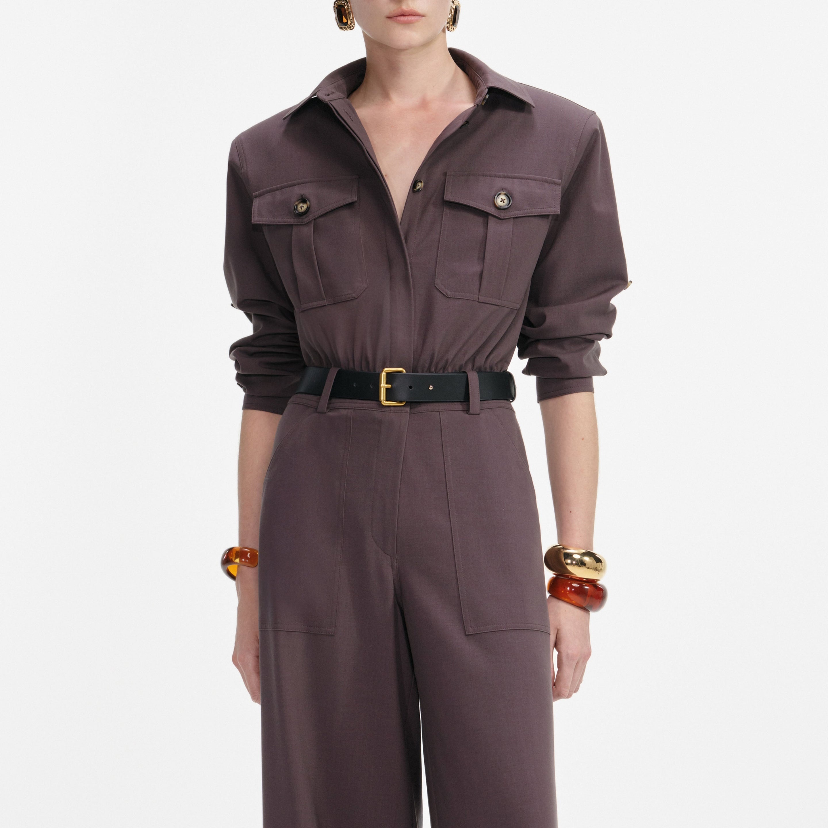 Brown Twill Jumpsuit - 4