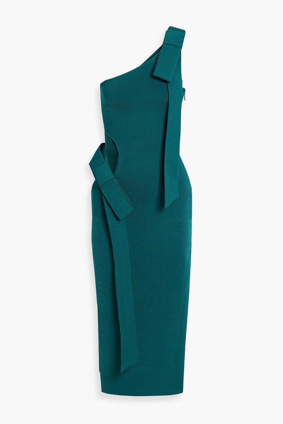 Blenda one-shoulder bow-detailed cutout stretch-knit midi dress - 1