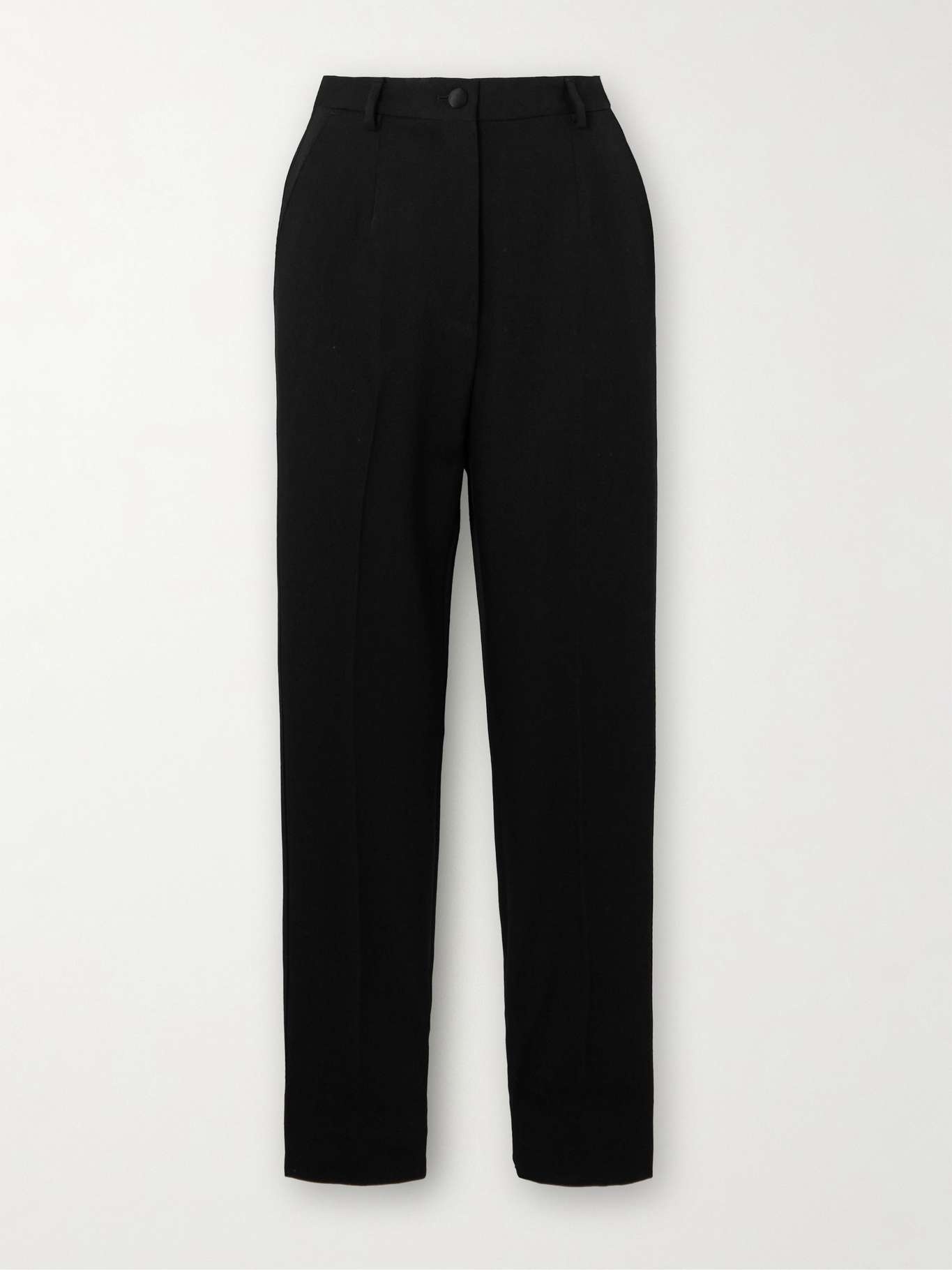 Cropped silk satin-trimmed wool-blend gabardine slim-leg pants - 1