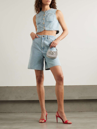 self-portrait Crystal-embellished denim shorts outlook