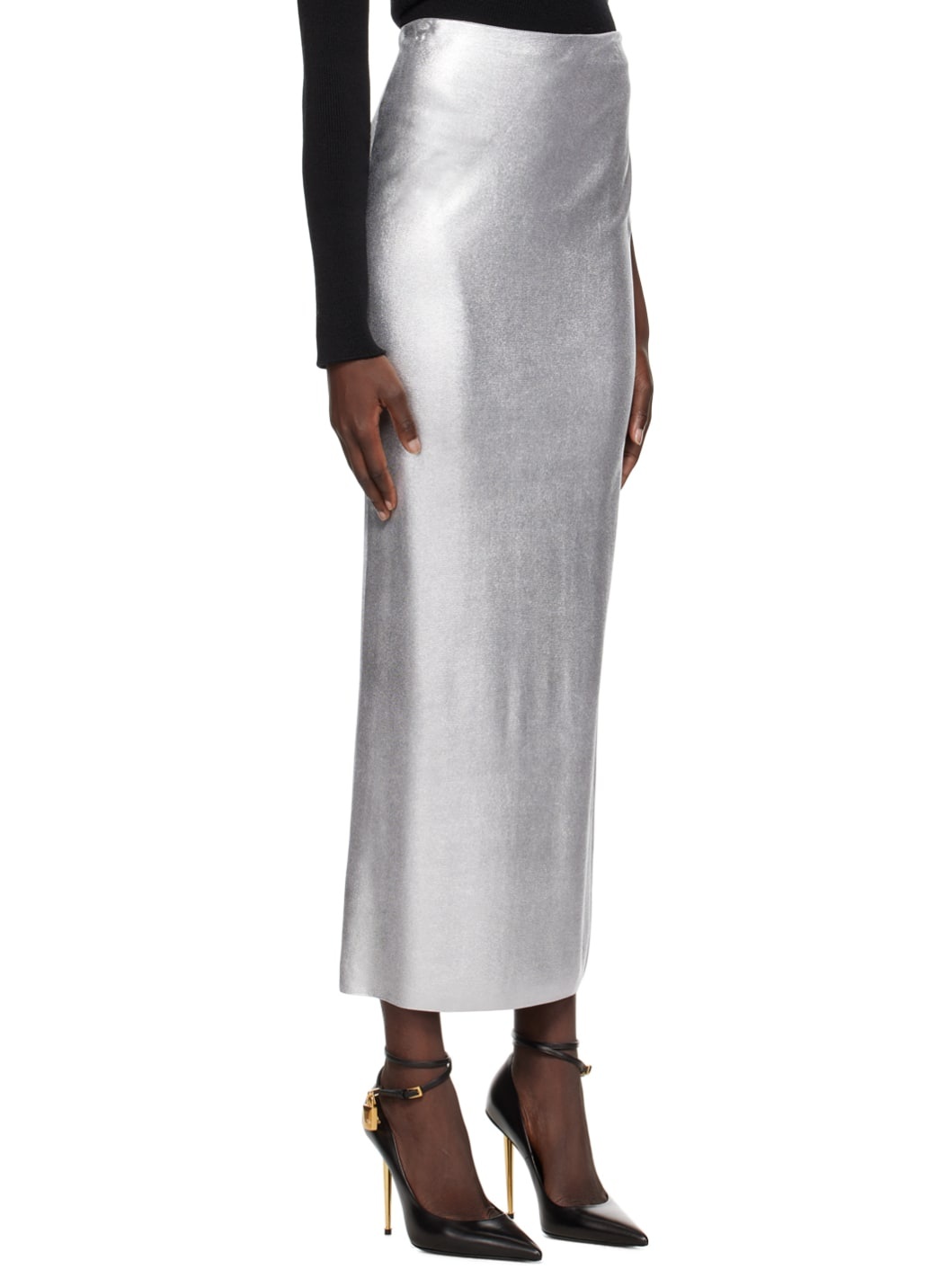 Silver Viscose Midi Skirt - 2