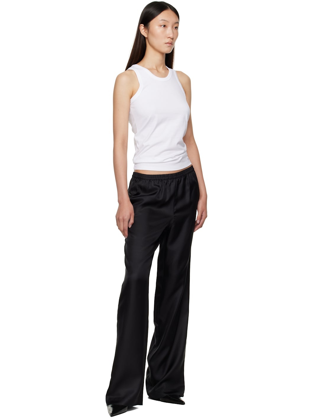 Black Alera Wide-Leg Silk Trousers - 4