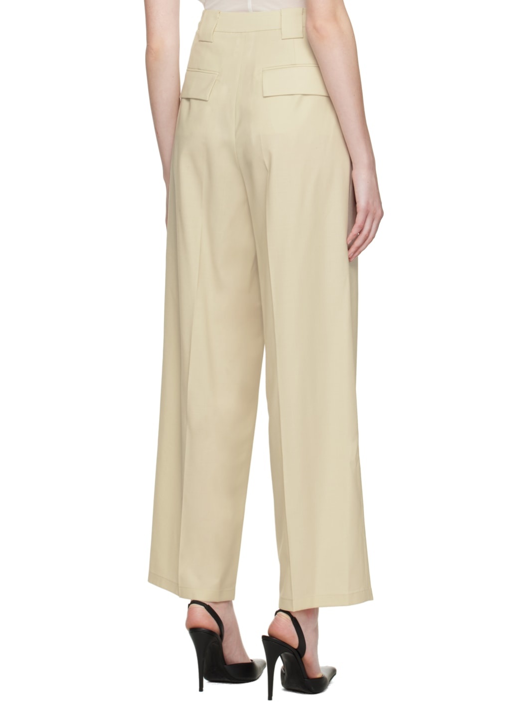 Beige Tuck Trousers - 3