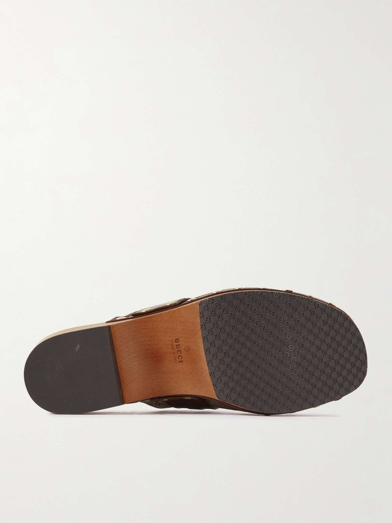 Horsebit Leather-Trimmed Monogrammed Canvas Clogs 7