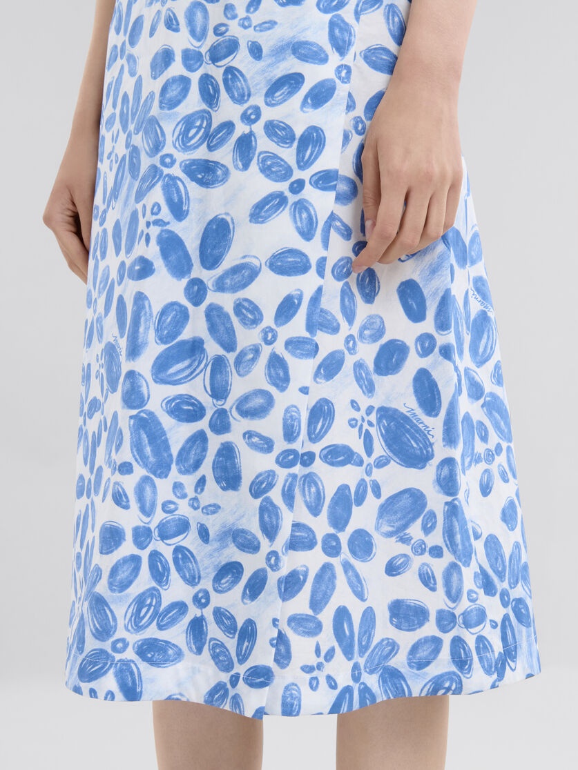 WHITE POPLIN A-LINE DRESS WITH BLOOMING PRINT - 5