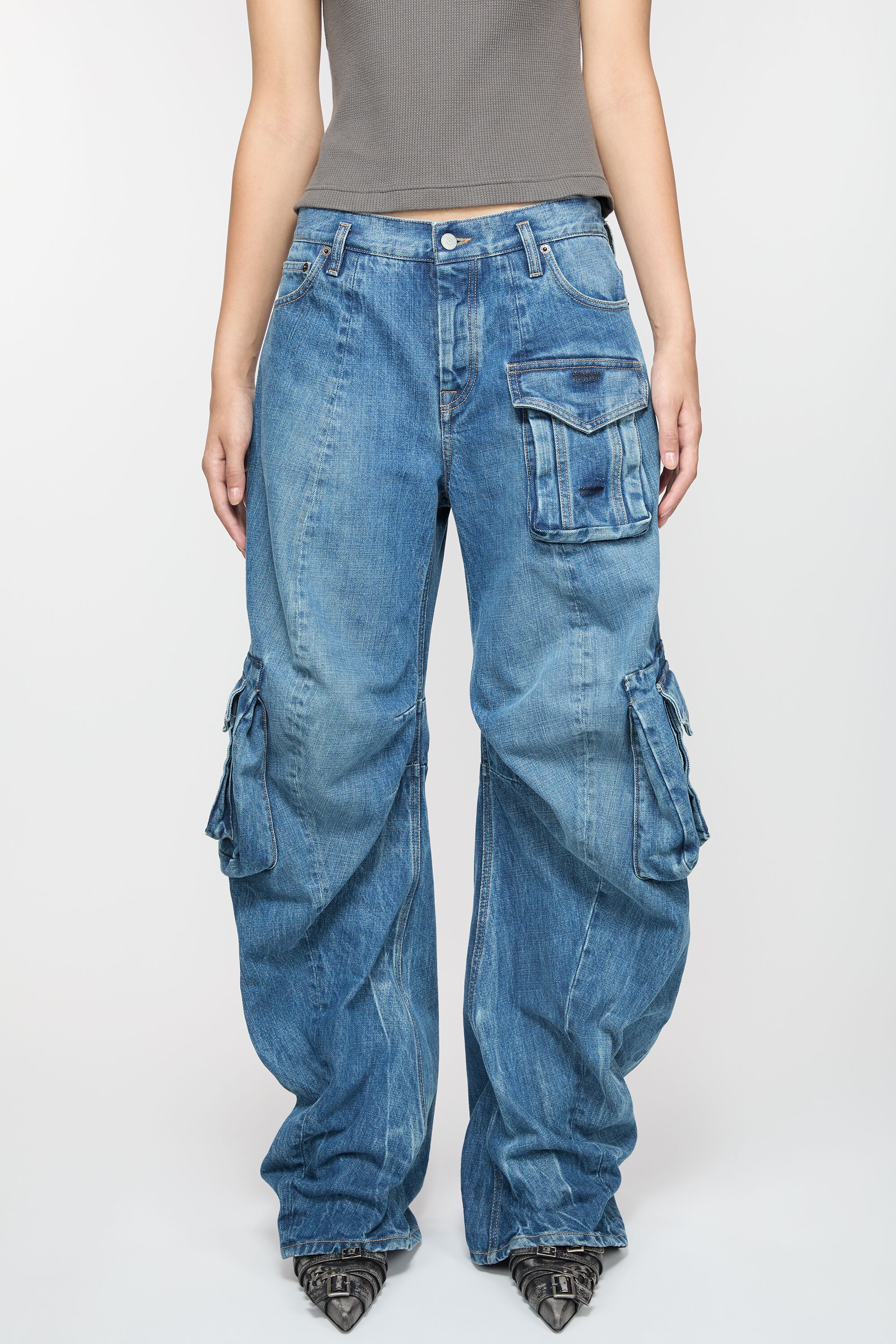 Denim cargo trousers - Mid blue - 3