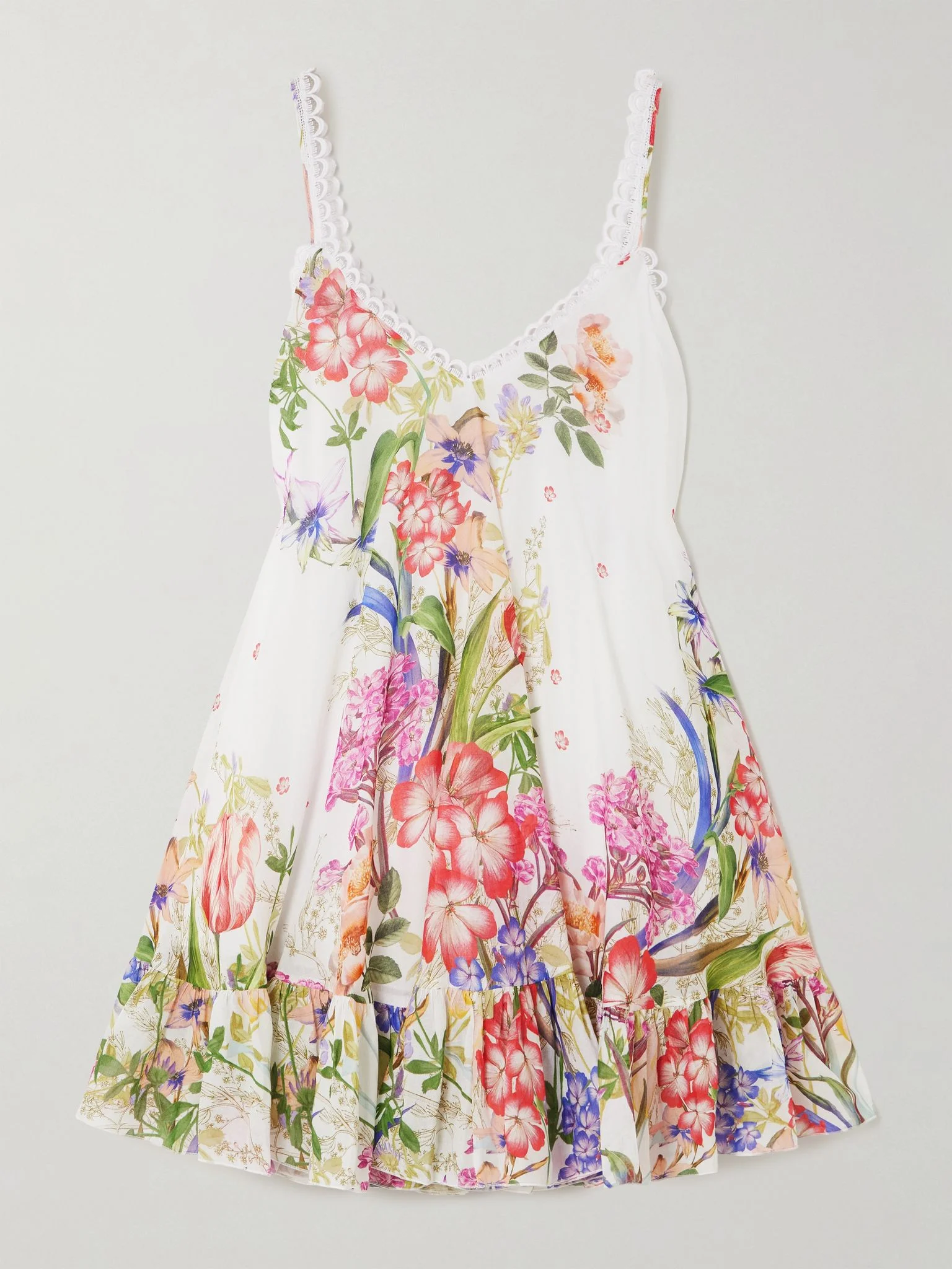 Lily ruffled floral-print cotton-blend voile mini dress White - 1