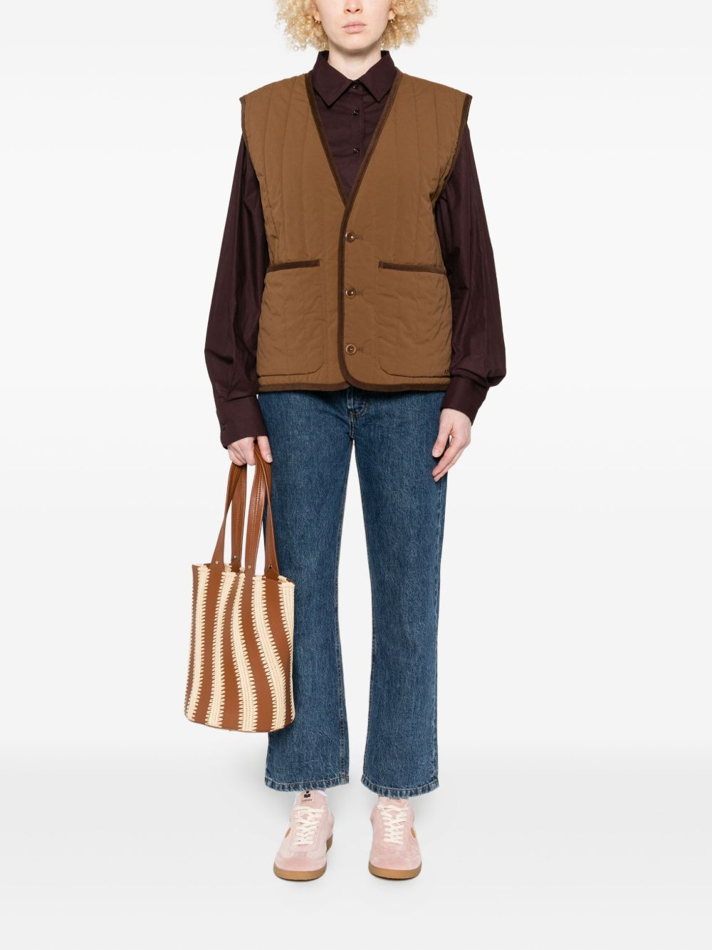 V-neck quilted-pattern gilet - 2