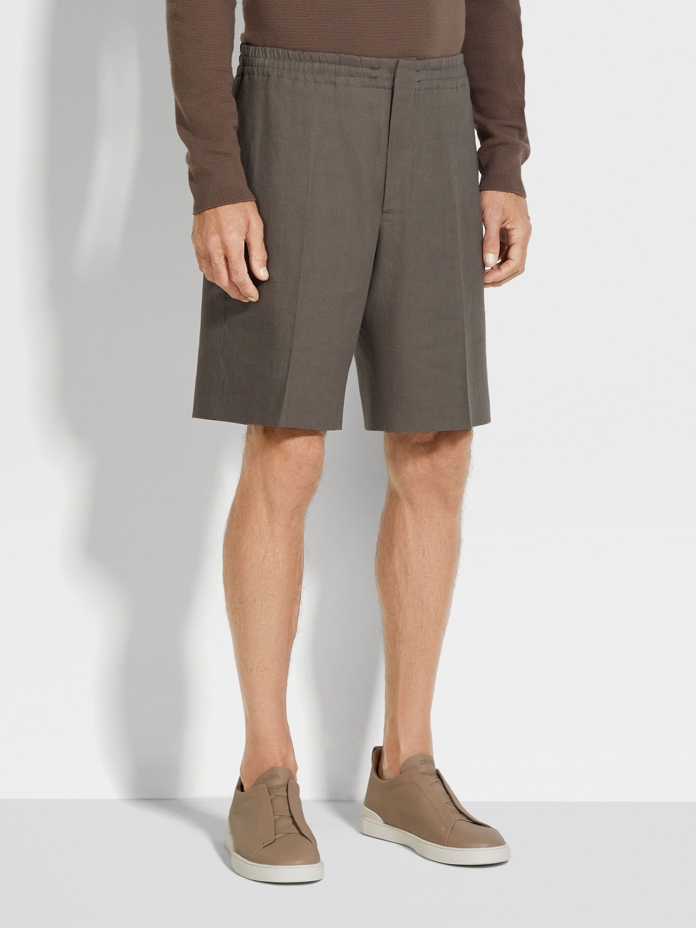 DARK TAUPE OASI LINO SHORTS - 5