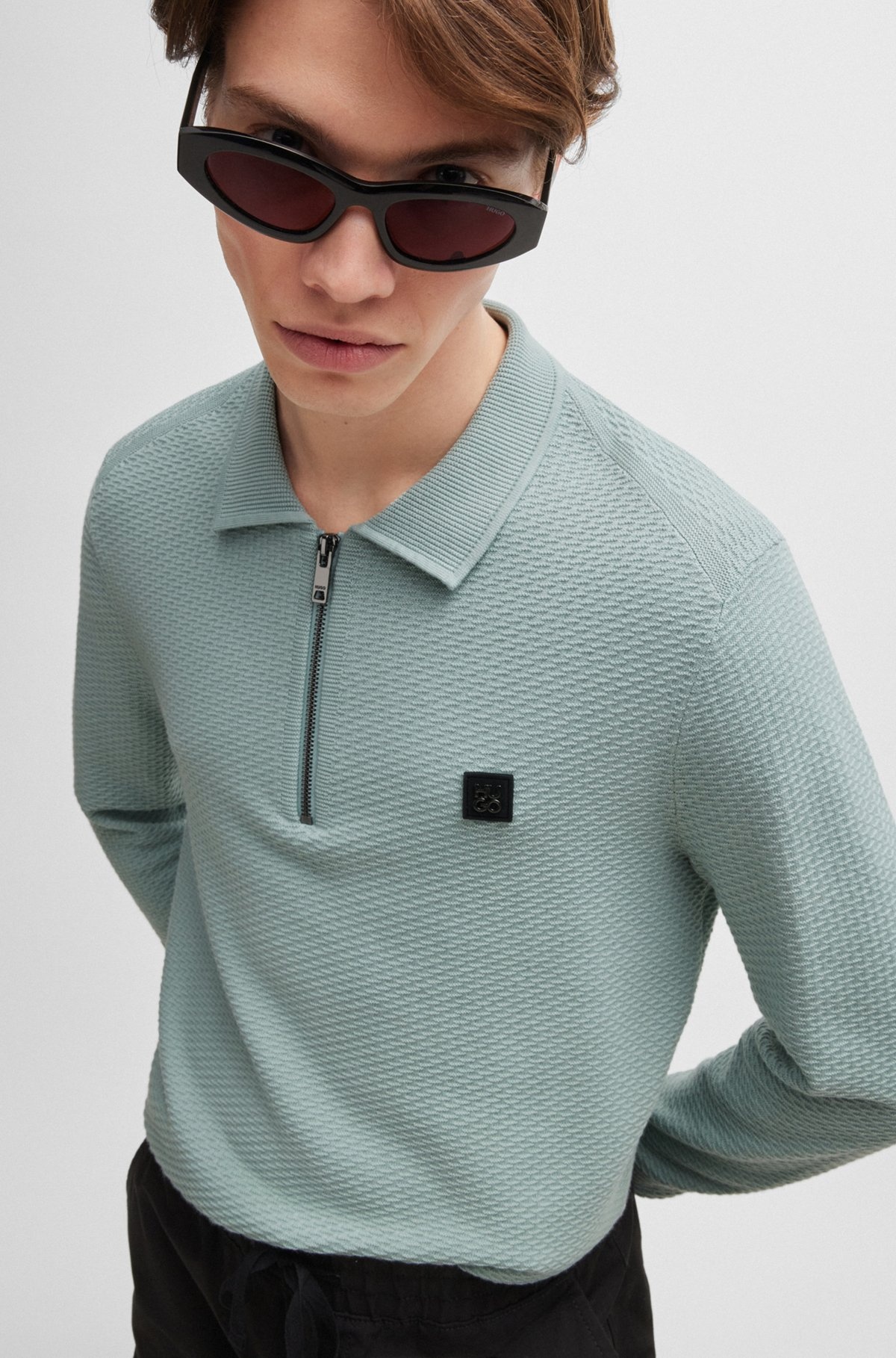 ZIP-NECK KNIT POLO WITH STACKED LOGO - 3