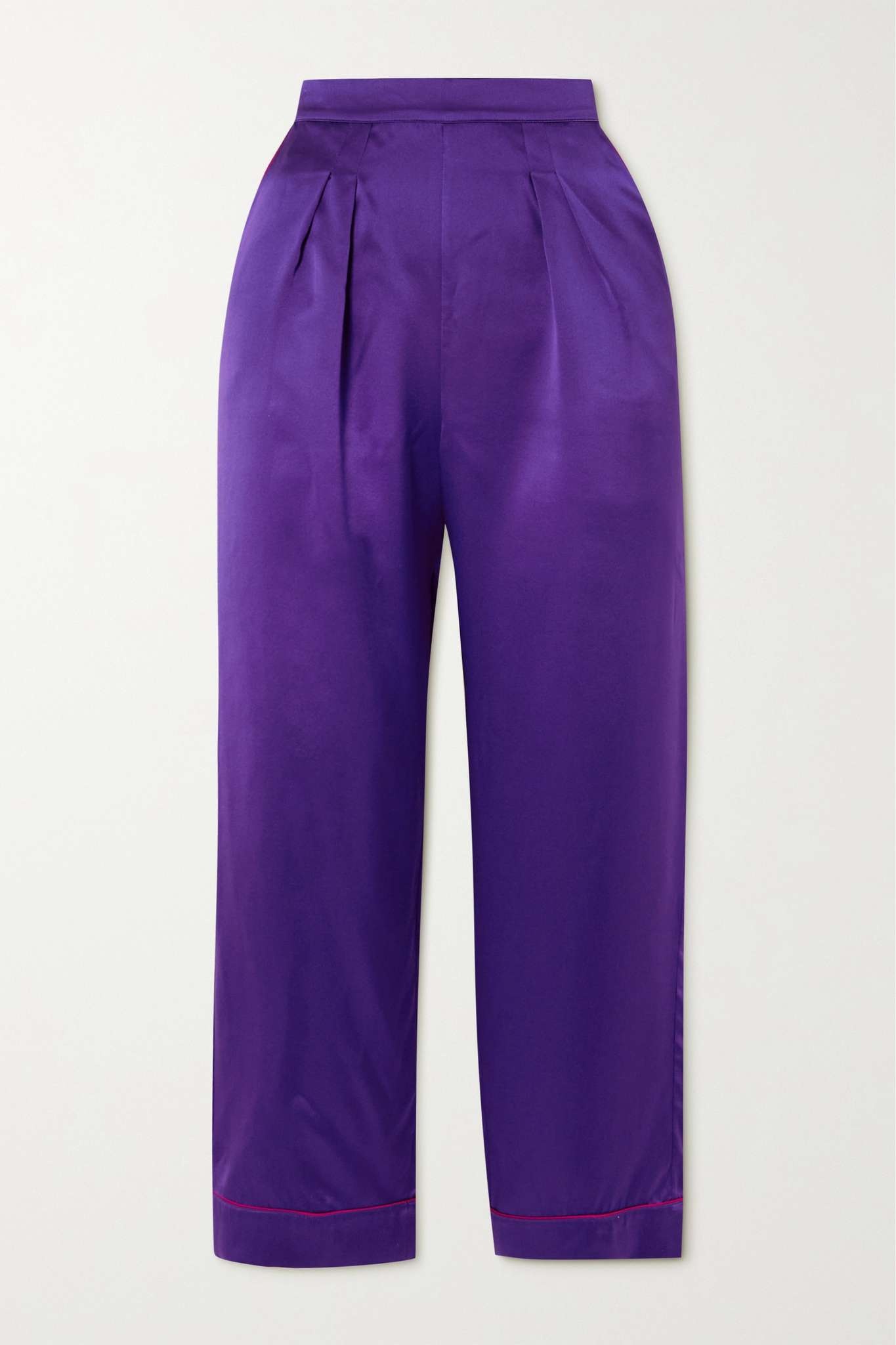 Colorama piped pleated silk-satin pajama pants - 1