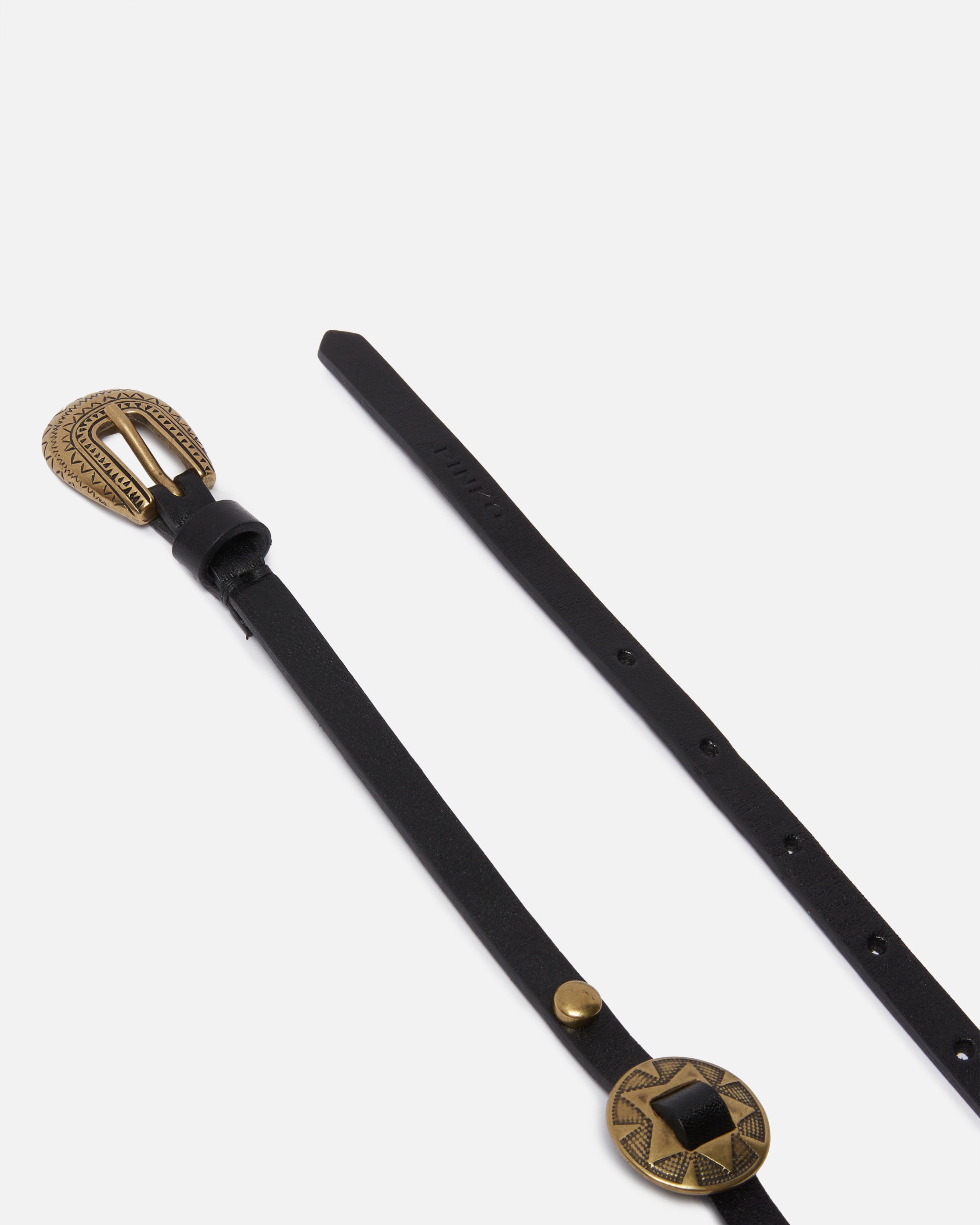 PINKO THIN BELT WITH ENGRAVED METAL PLATES 1CM | REVERSIBLE