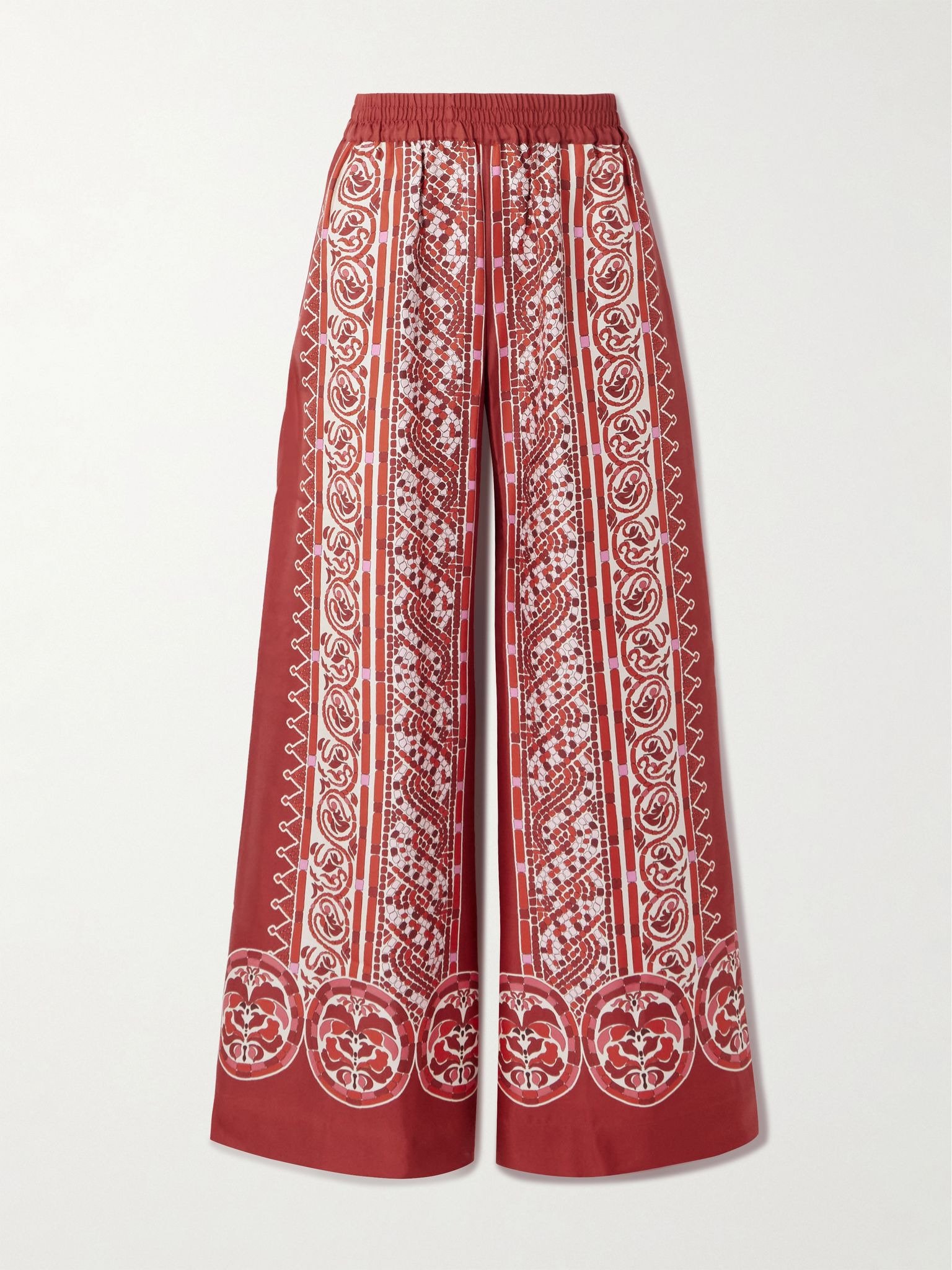 Icon Palazzo printed silk-twill wide-leg pants Red - 1