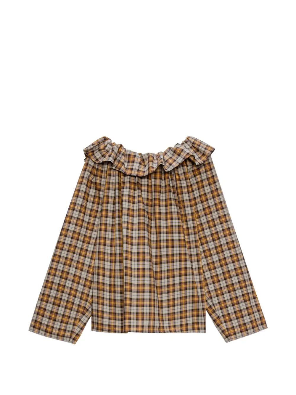 ruffled-detail plaid-pattern blouse - 1