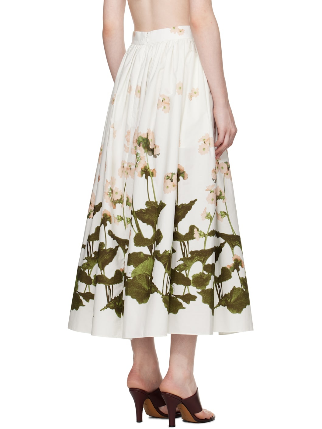White Gathered Midi Skirt - 3