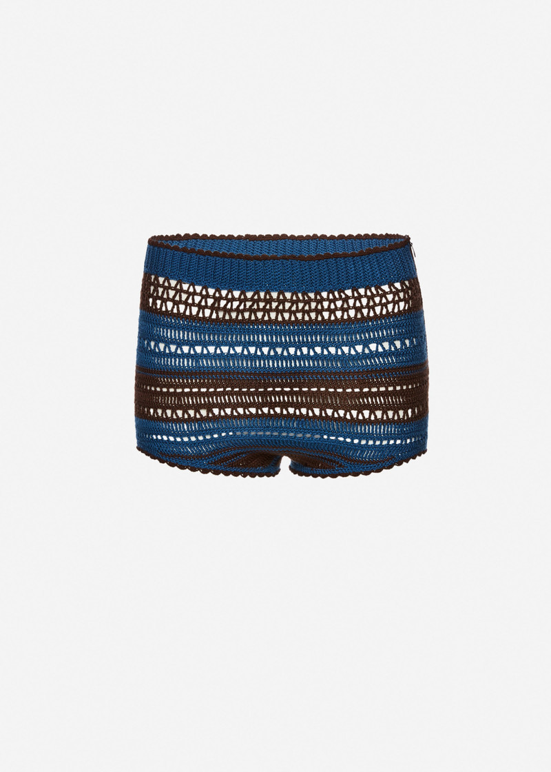 Crochet shorts in blue and brown 1