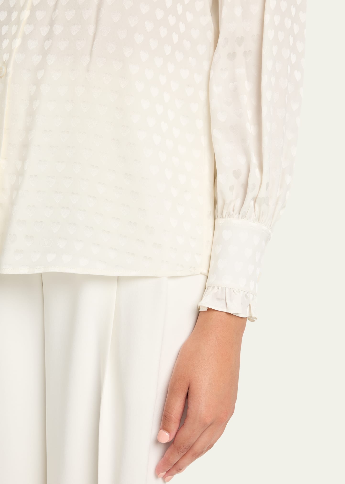 High-Neck Silk Heart Shirt - 5