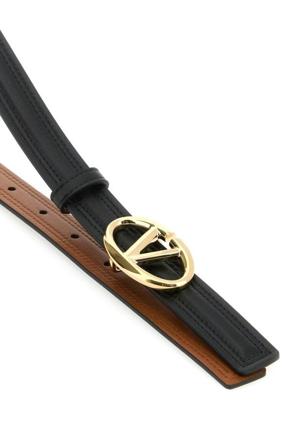 Black leather reversible VLogo belt - 4