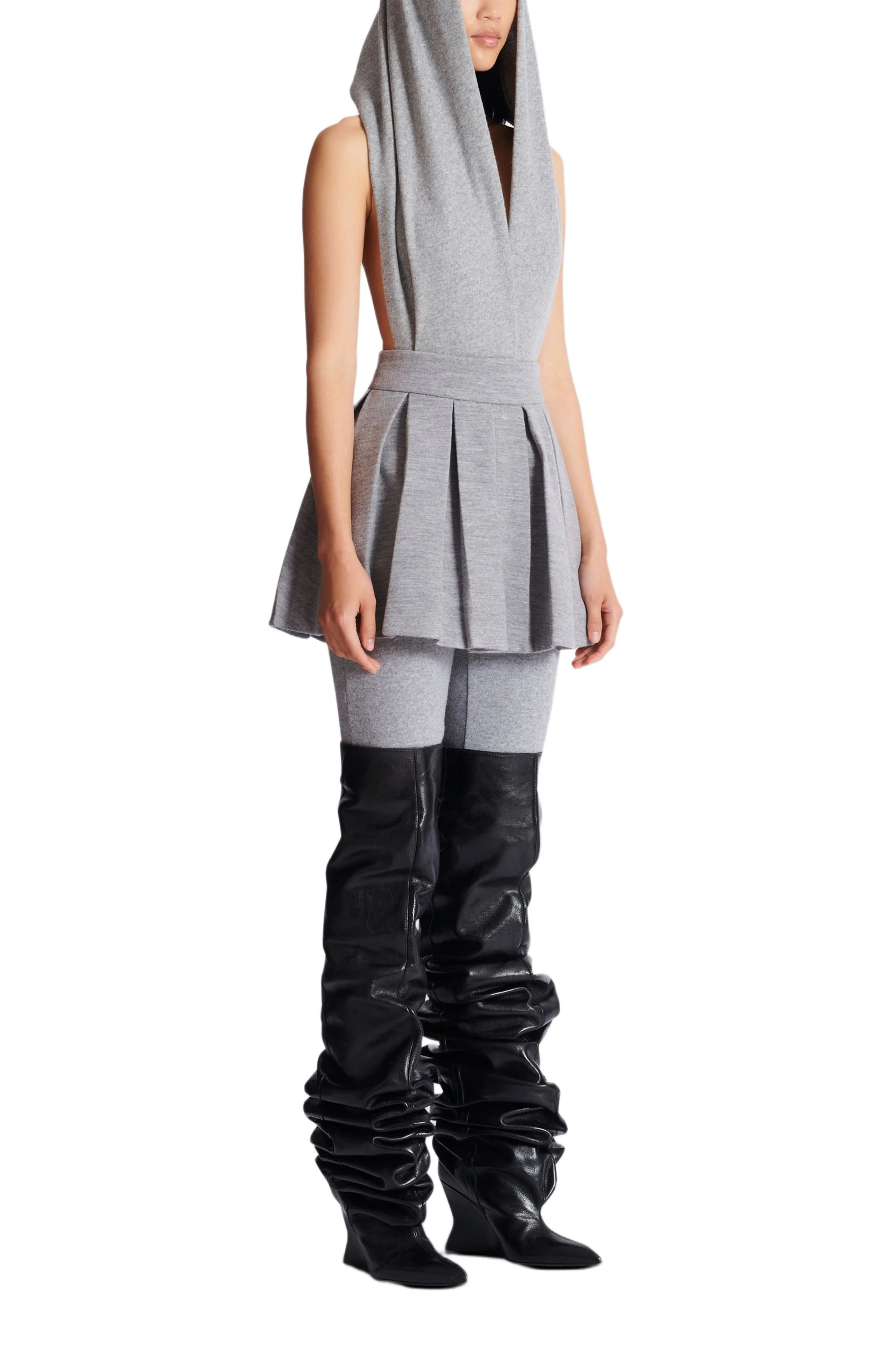 Balmain Short Pleated Cotton Knit Skirt in Grey at Nordstrom - 1